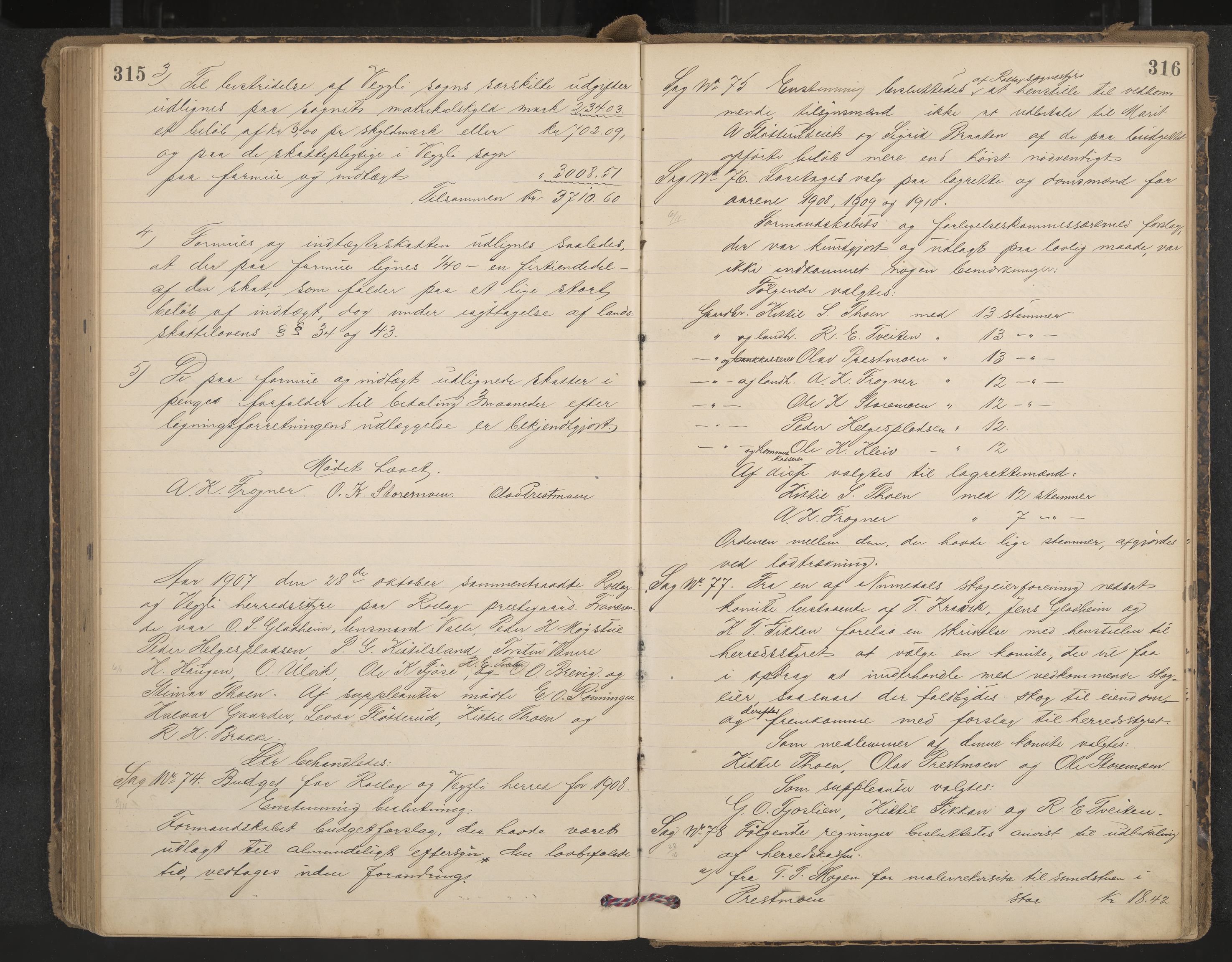 Rollag formannskap og sentraladministrasjon, IKAK/0632021-2/A/Aa/L0004: Møtebok, 1897-1909, p. 315-316