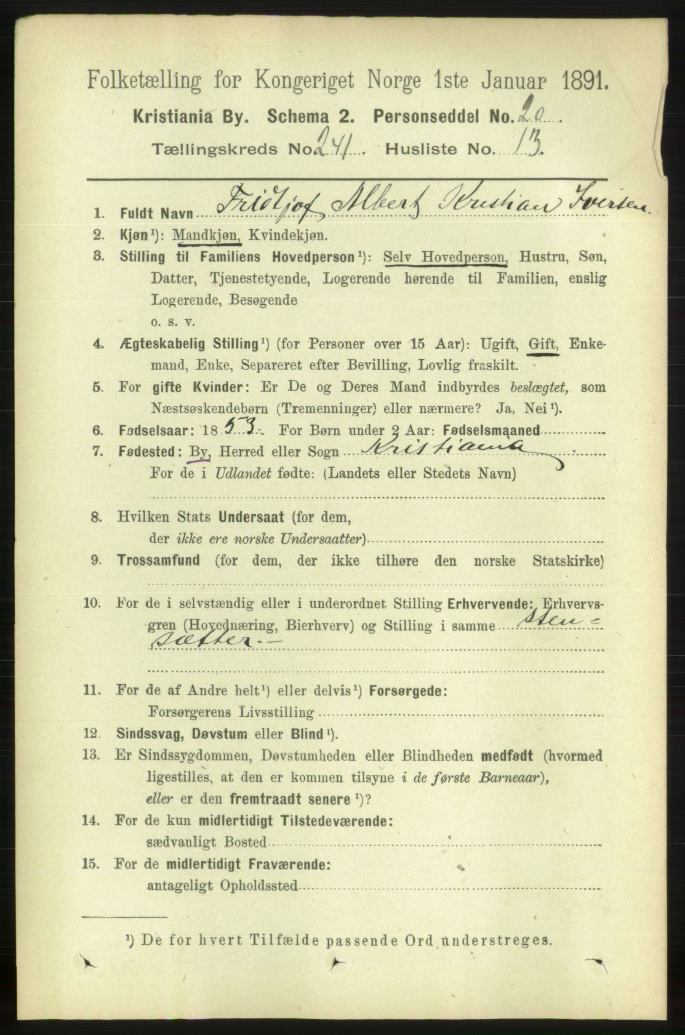 RA, 1891 census for 0301 Kristiania, 1891, p. 146594