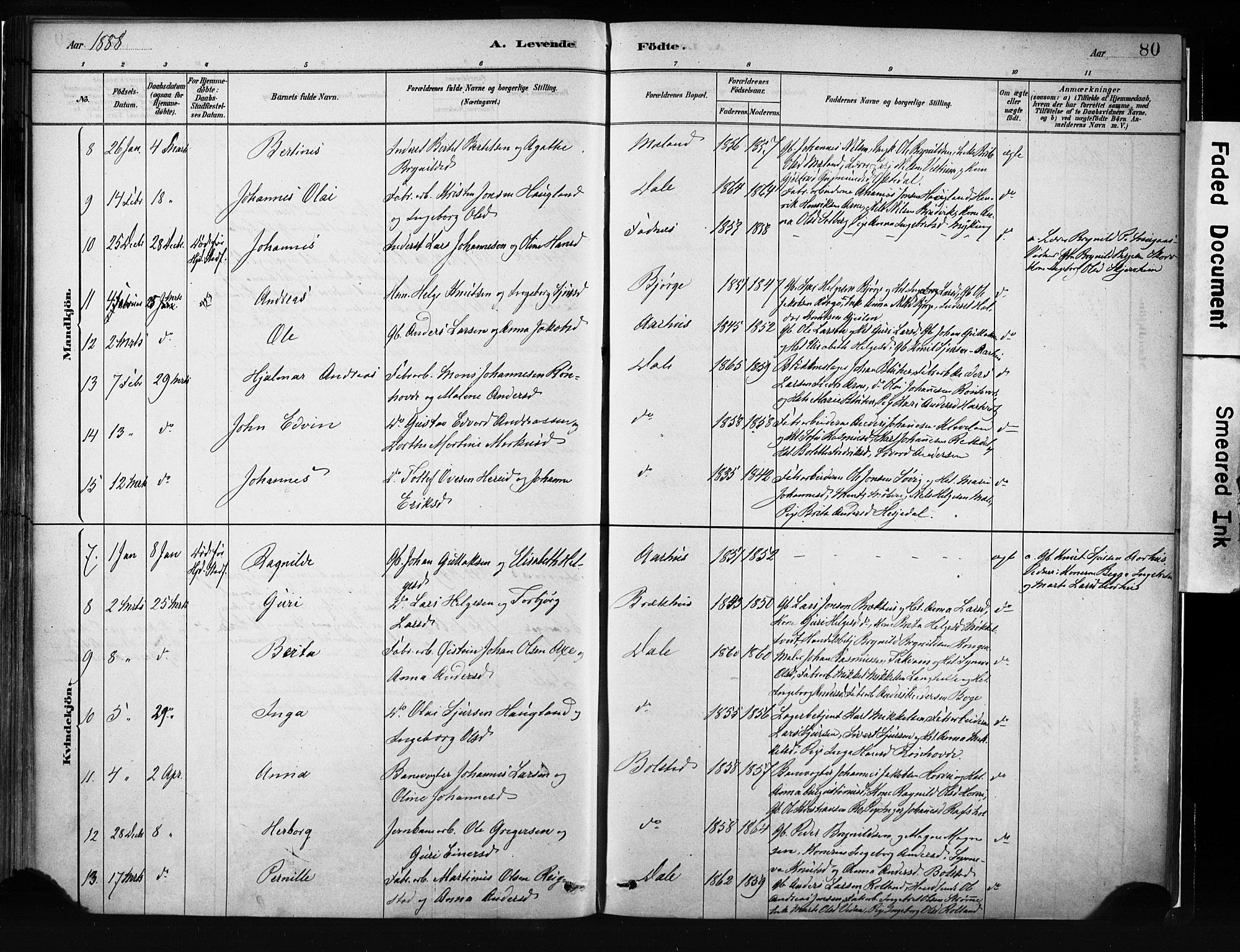 Evanger sokneprestembete, SAB/A-99924: Parish register (official) no. A 1, 1877-1899, p. 80