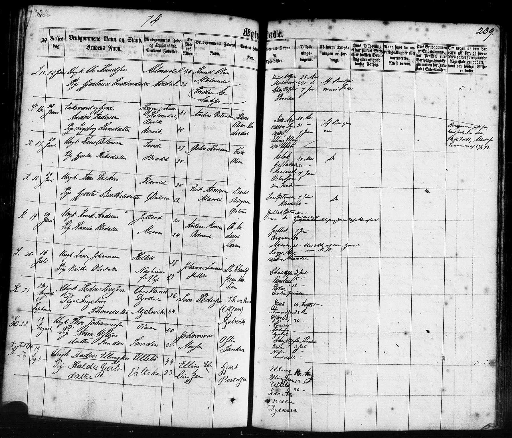 Lavik sokneprestembete, AV/SAB-A-80901: Parish register (official) no. A 4, 1864-1881, p. 239