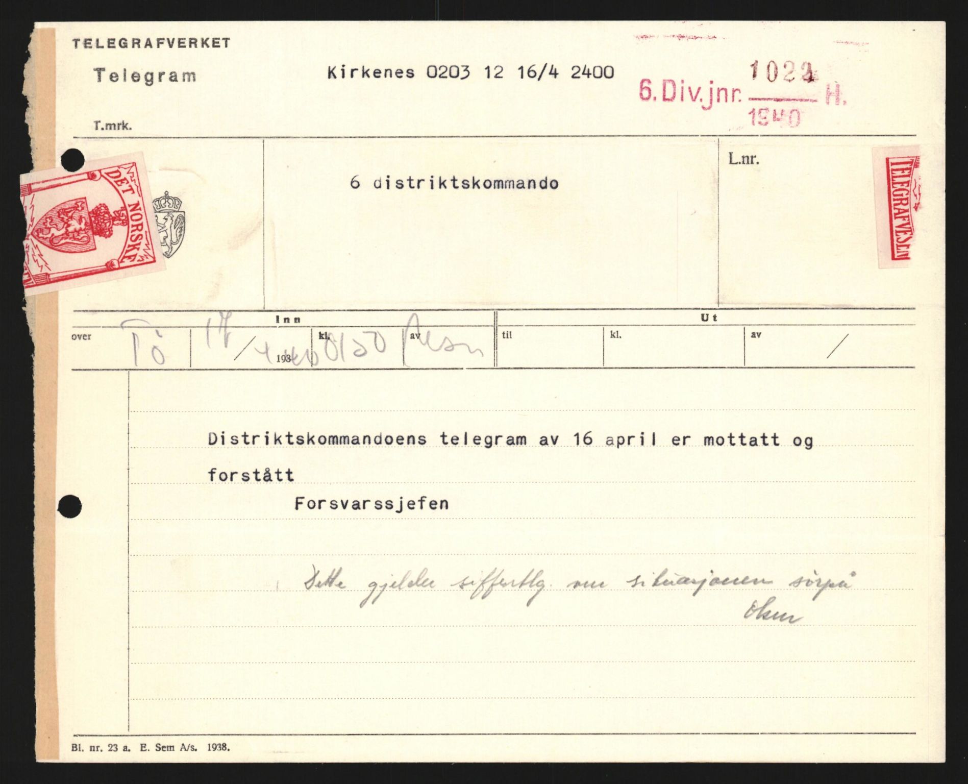 Forsvaret, Forsvarets krigshistoriske avdeling, AV/RA-RAFA-2017/Y/Yb/L0122: II-C-11-600  -  6. Divisjon med avdelinger, 1940, p. 30