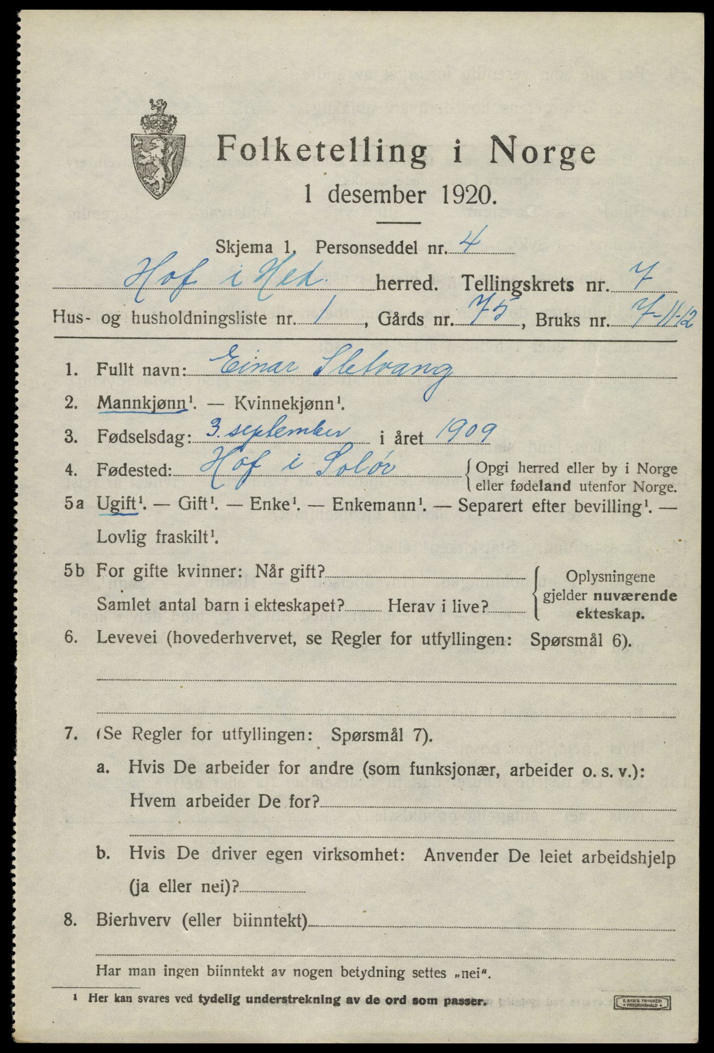 SAH, 1920 census for Hof, 1920, p. 7895