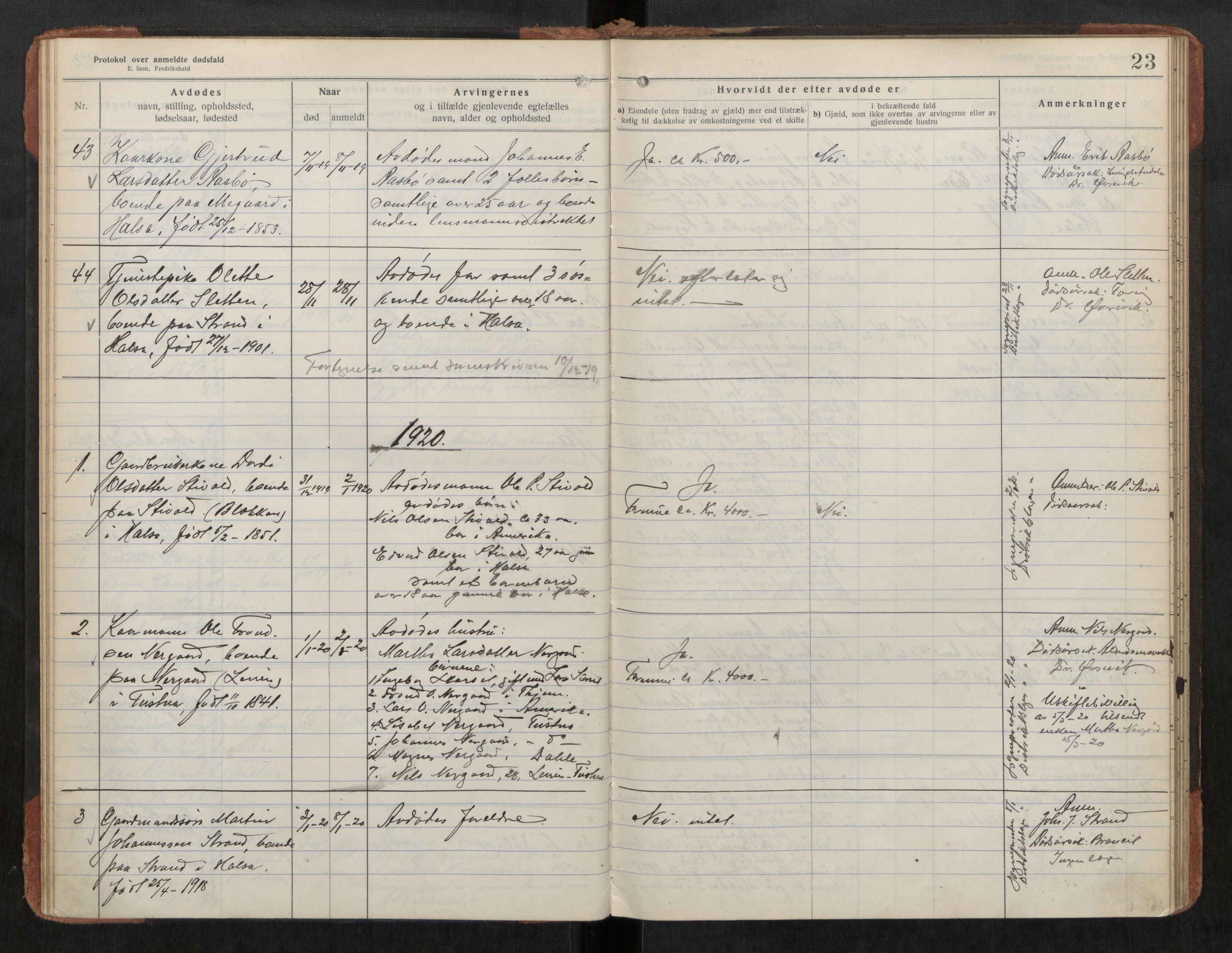 Halsa og Tustna lensmannskontor, AV/SAT-A-1100, 1917-1933, p. 23