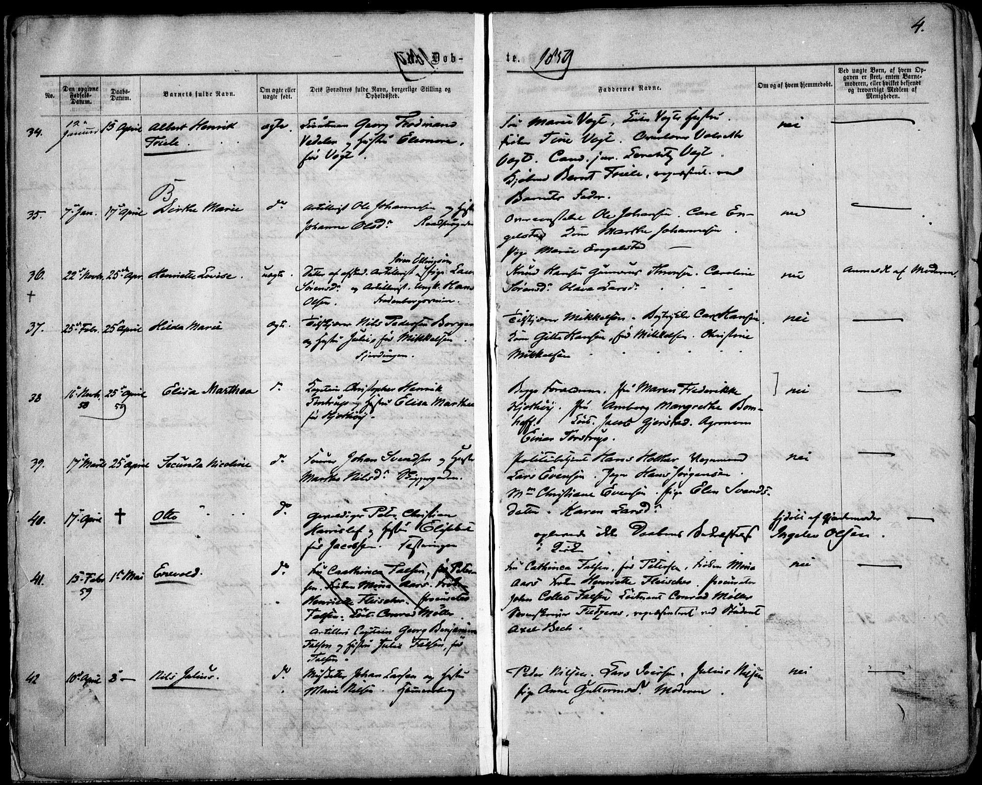 Garnisonsmenigheten Kirkebøker, SAO/A-10846/F/Fa/L0010: Parish register (official) no. 10, 1859-1869, p. 4