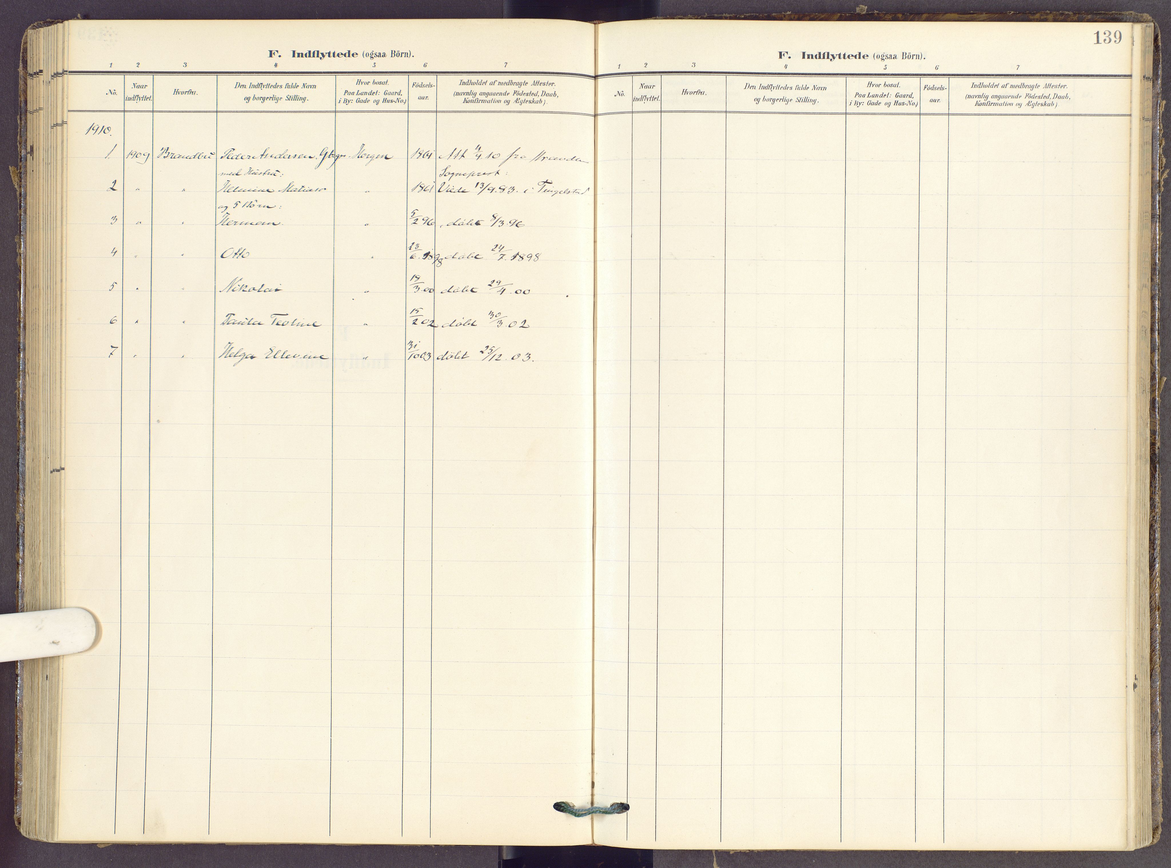 Gran prestekontor, SAH/PREST-112/H/Ha/Haa/L0022: Parish register (official) no. 22, 1908-1918, p. 139