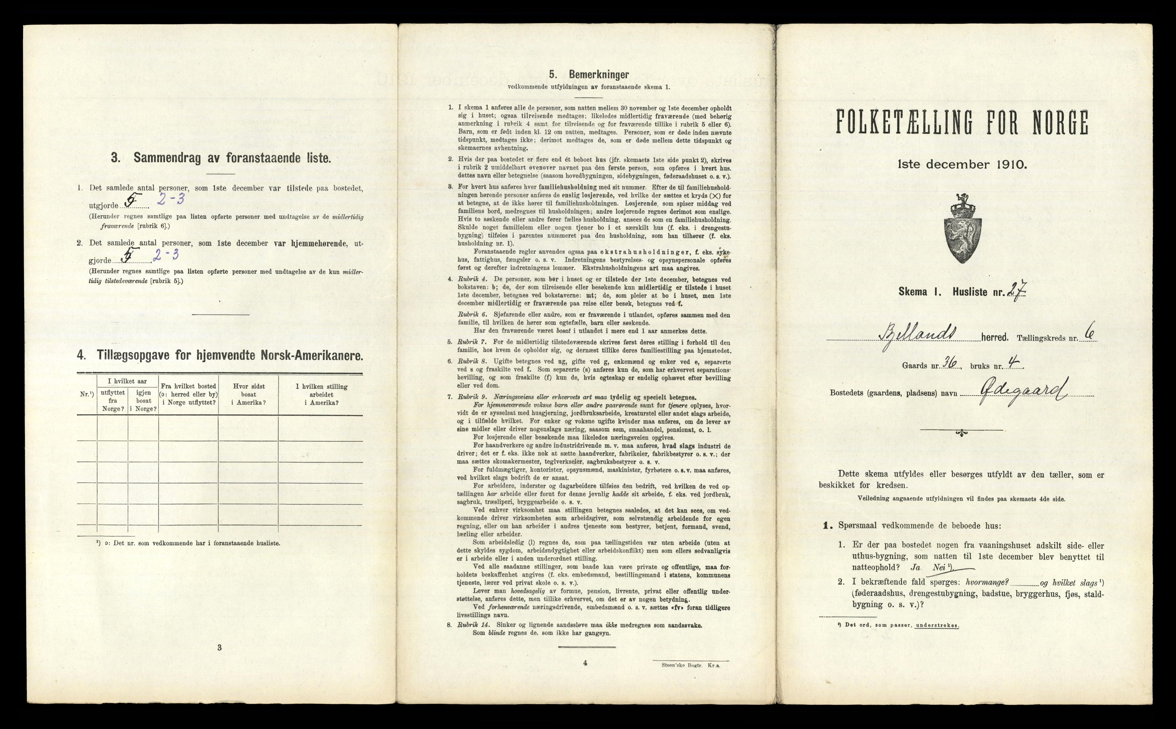 RA, 1910 census for Bjelland, 1910, p. 388