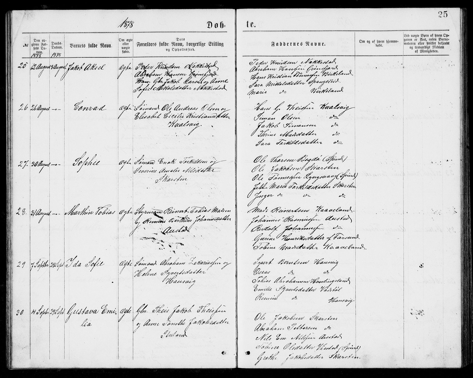 Lyngdal sokneprestkontor, AV/SAK-1111-0029/F/Fb/Fba/L0002: Parish register (copy) no. B 2, 1876-1886, p. 25