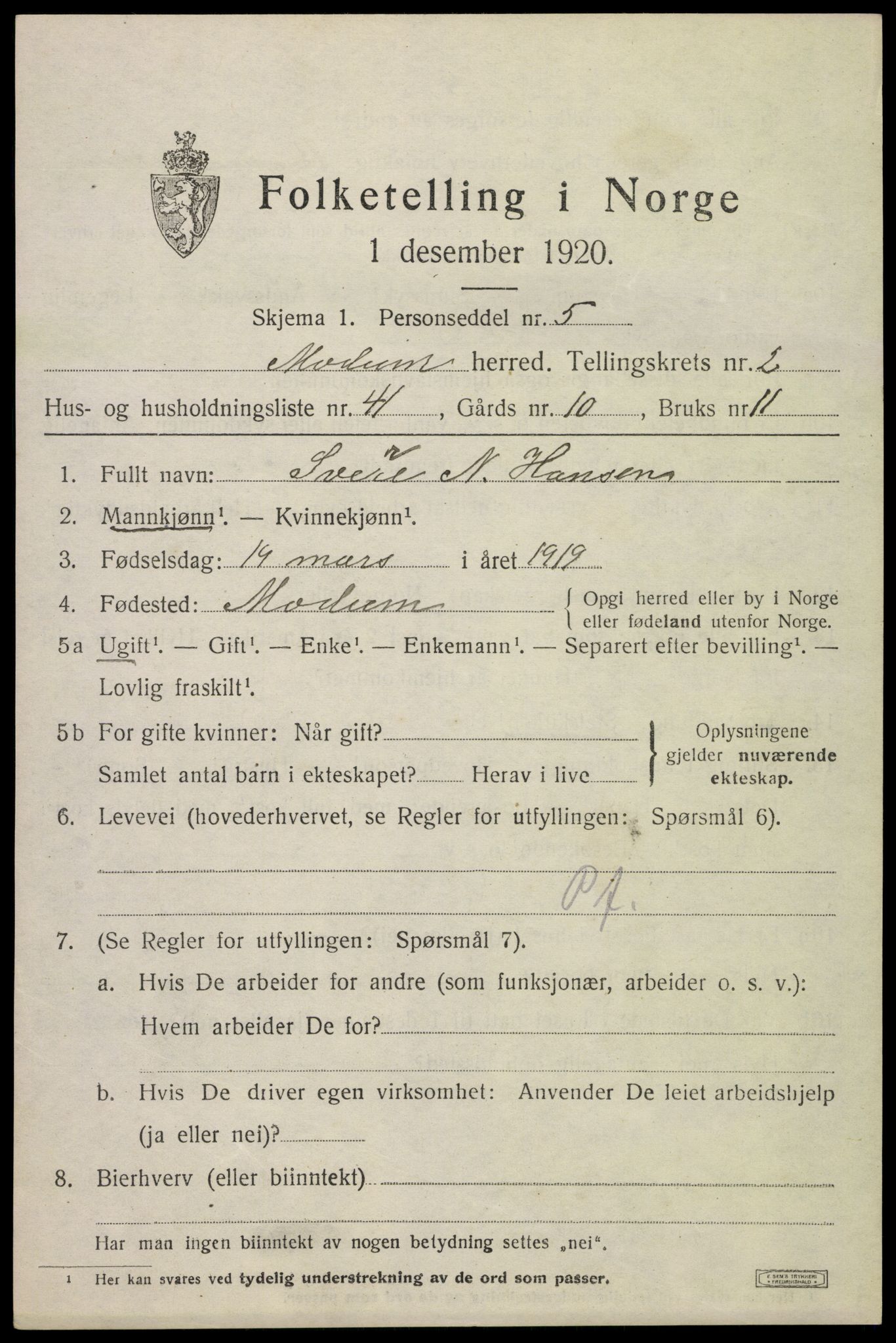 SAKO, 1920 census for Modum, 1920, p. 4669