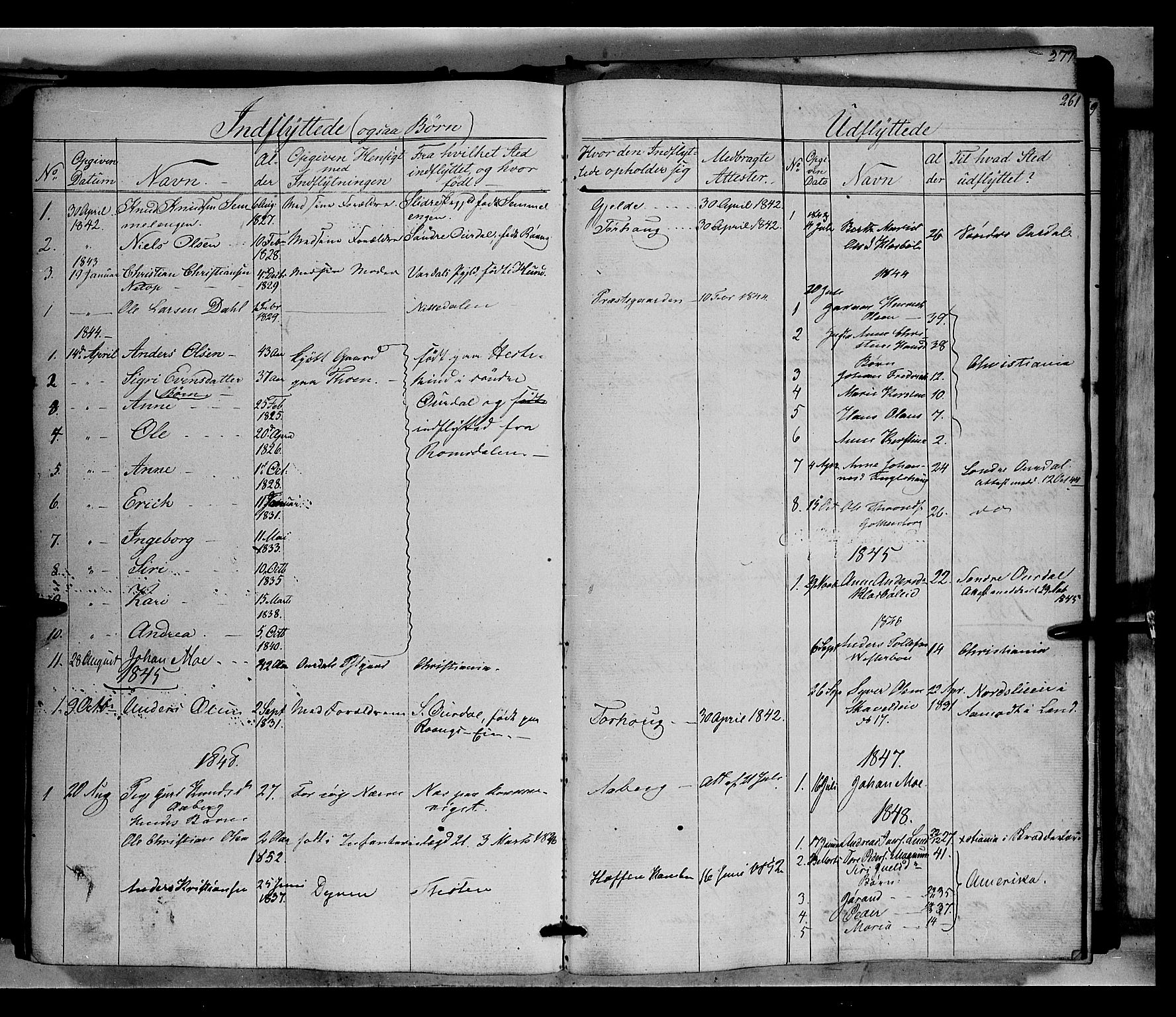 Nord-Aurdal prestekontor, SAH/PREST-132/H/Ha/Haa/L0004: Parish register (official) no. 4, 1842-1863, p. 261