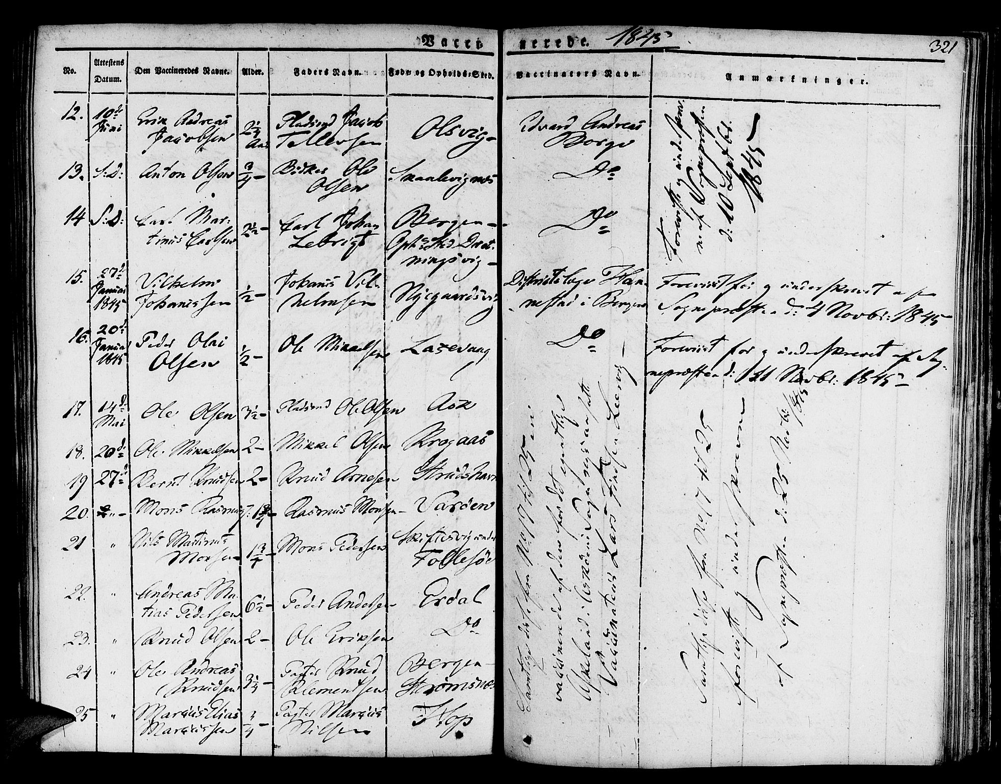 Askøy Sokneprestembete, SAB/A-74101/H/Ha/Haa/Haaa/L0004: Parish register (official) no. A 4, 1825-1845, p. 321