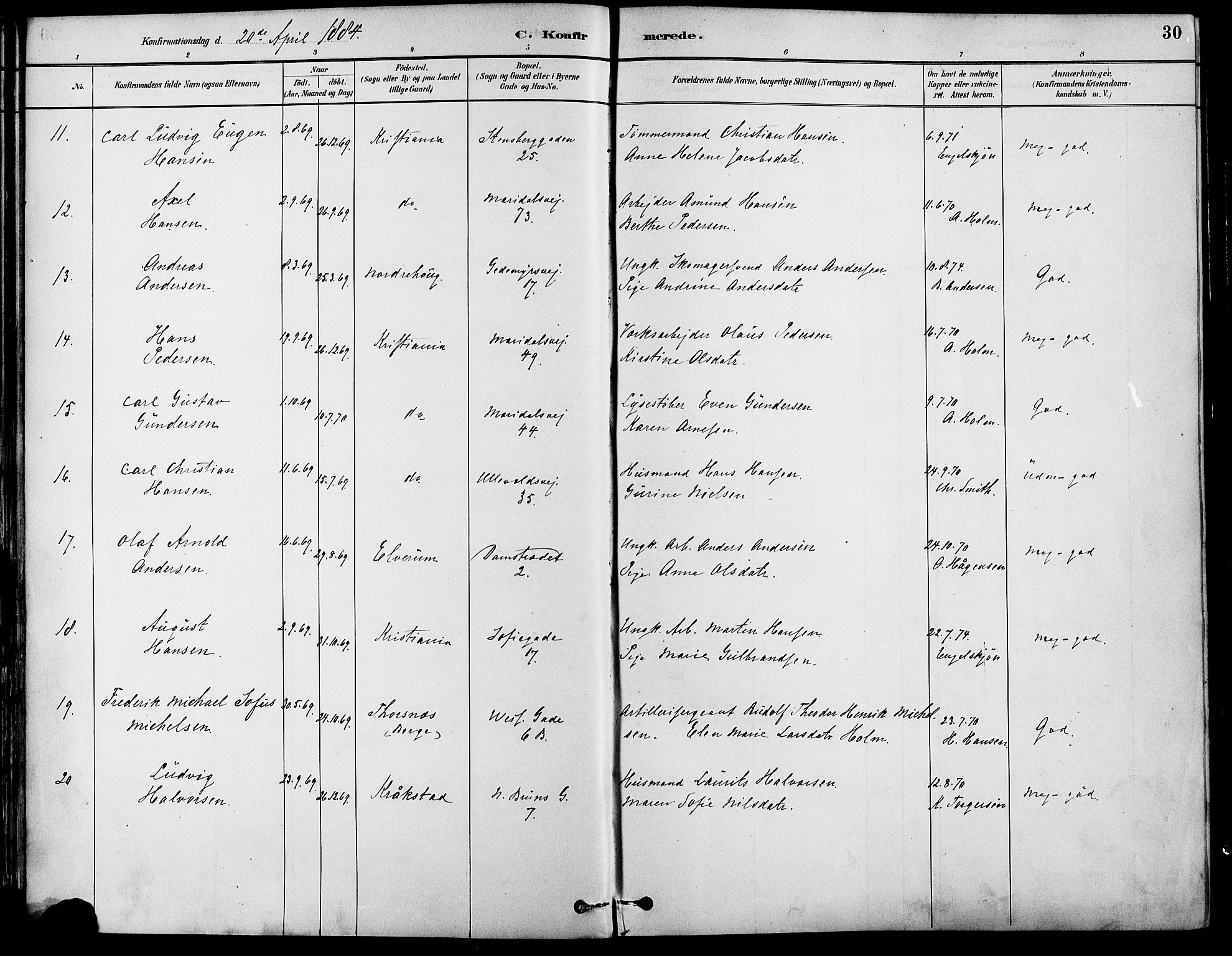 Gamle Aker prestekontor Kirkebøker, AV/SAO-A-10617a/F/L0007: Parish register (official) no. 7, 1882-1890, p. 30