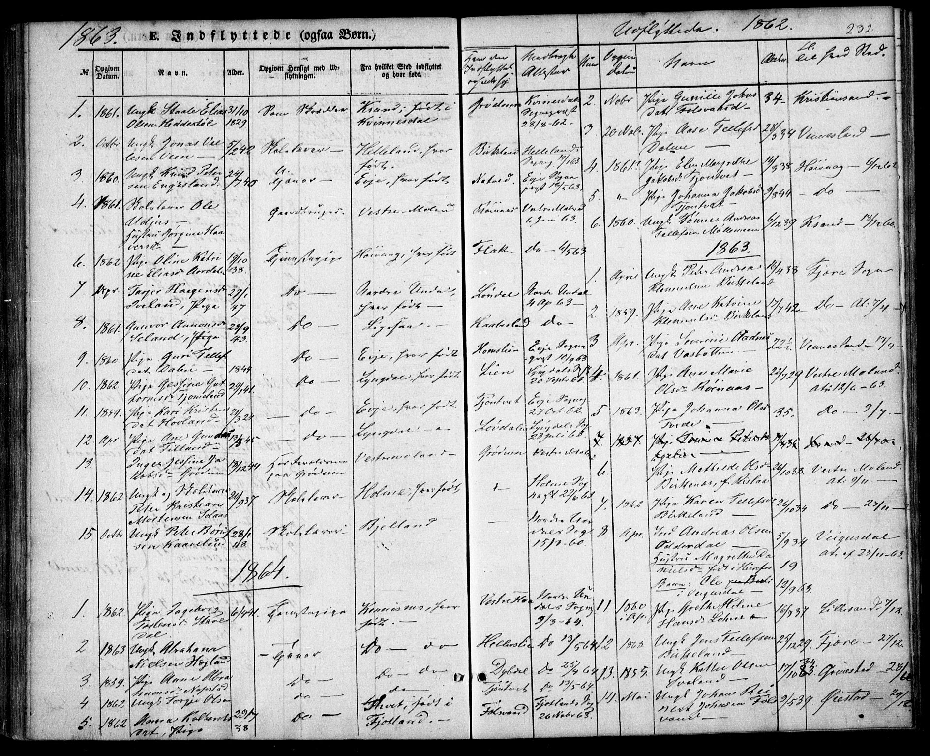 Birkenes sokneprestkontor, AV/SAK-1111-0004/F/Fa/L0003: Parish register (official) no. A 3, 1850-1866, p. 232