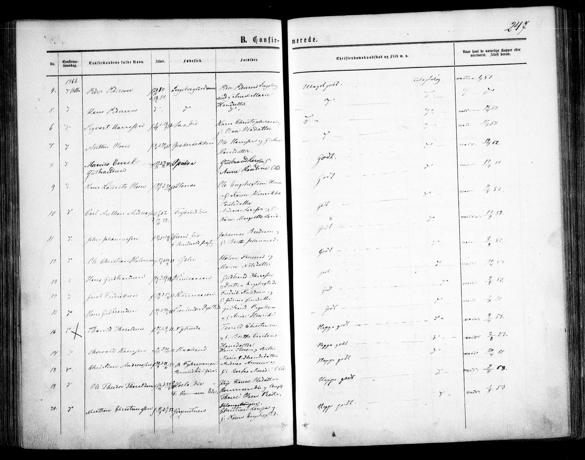Nes prestekontor Kirkebøker, SAO/A-10410/F/Fa/L0008: Parish register (official) no. I 8, 1859-1874, p. 247