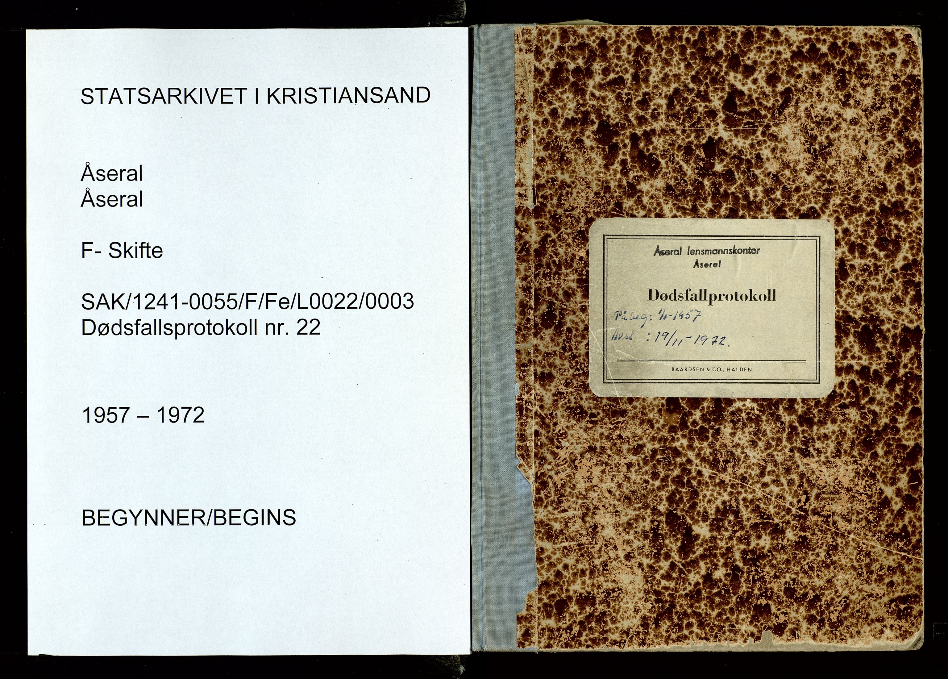 Åseral lensmannskontor, AV/SAK-1241-0055/F/Fe/L0001/0003: Dødsfallsprotokoller / Dødsfallsprotokoll, 1957-1972