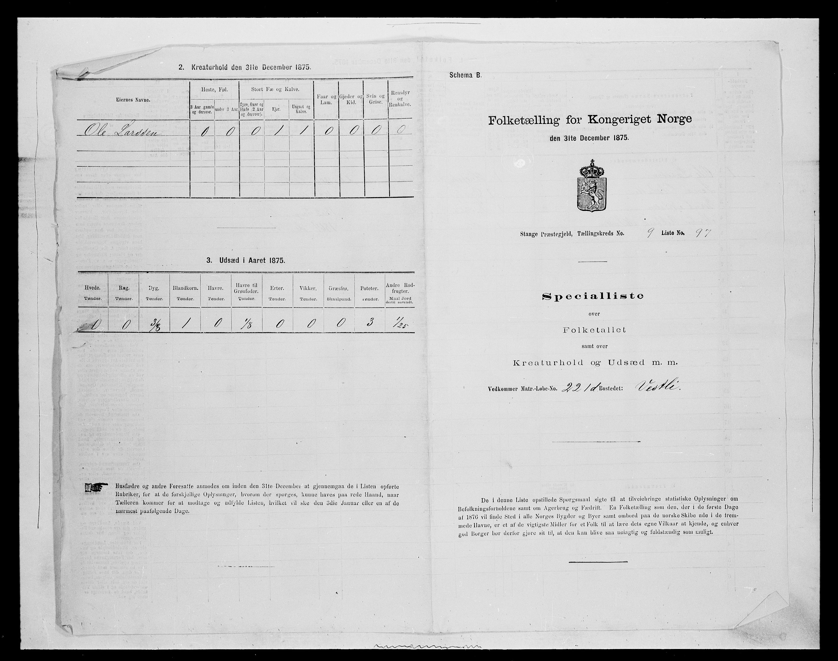 SAH, 1875 census for 0417P Stange, 1875, p. 1639