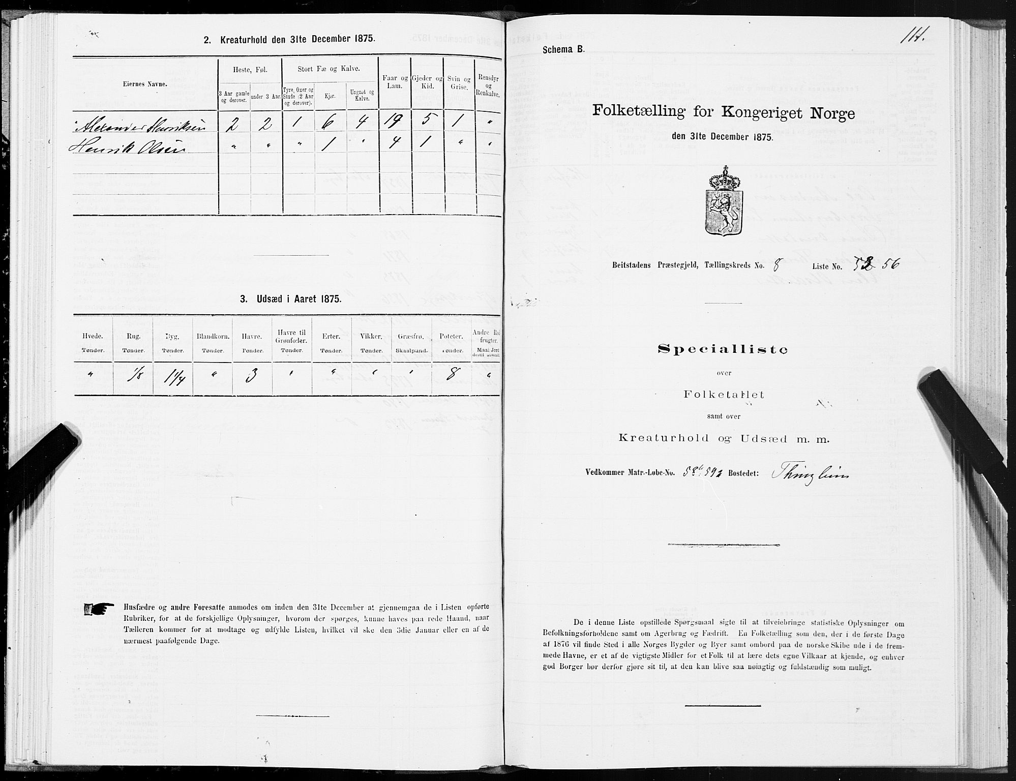 SAT, 1875 census for 1727P Beitstad, 1875, p. 6111