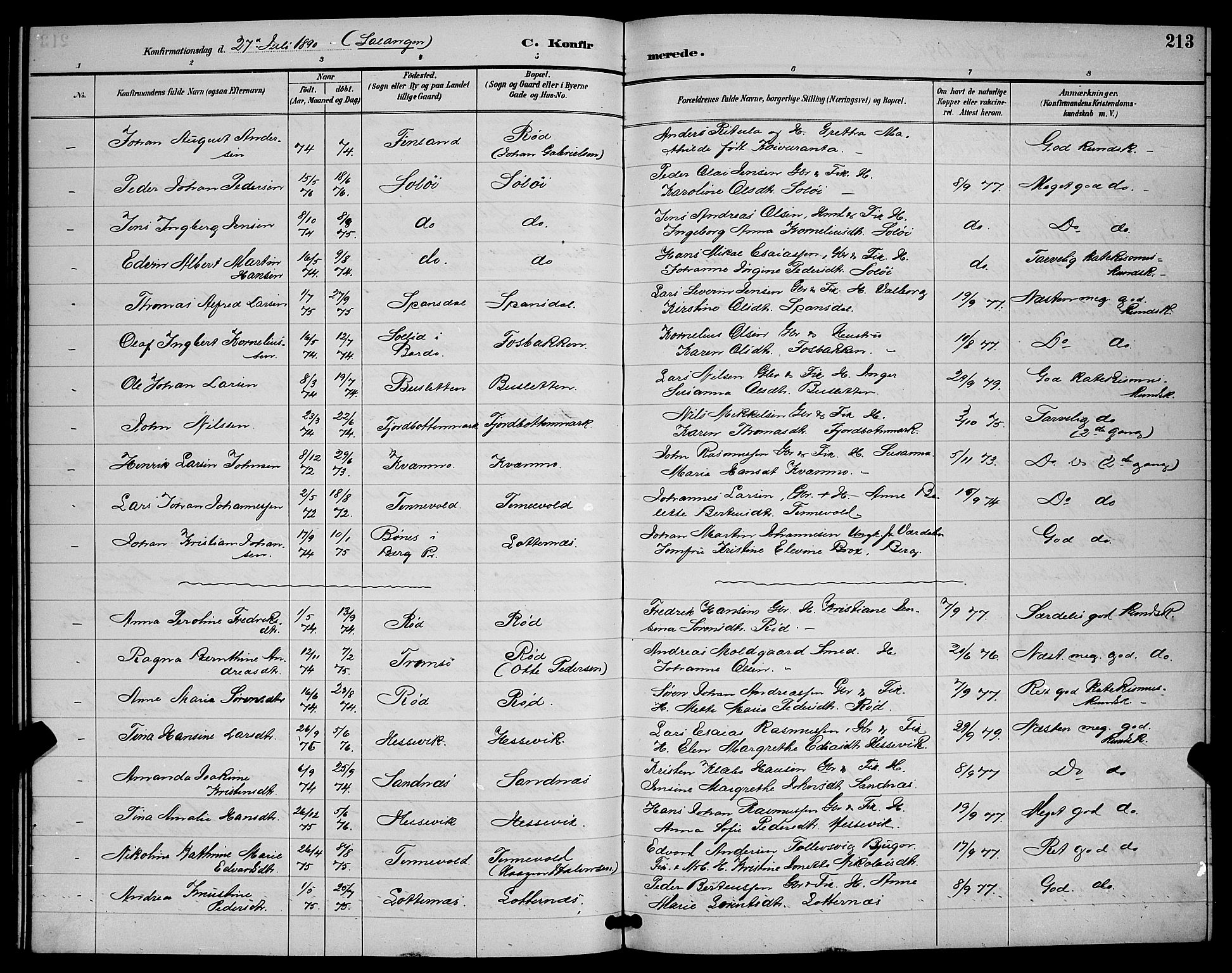 Ibestad sokneprestembete, SATØ/S-0077/H/Ha/Hab/L0008klokker: Parish register (copy) no. 8, 1890-1903, p. 213