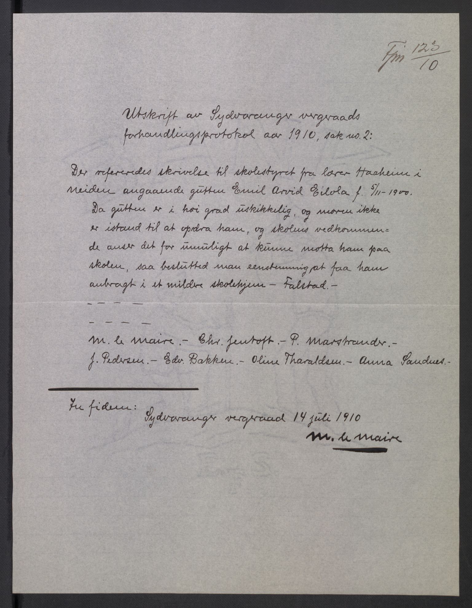 Falstad skolehjem, AV/RA-S-1676/E/Eb/L0010: Elevmapper løpenr. 210-239, 1910-1917, p. 188
