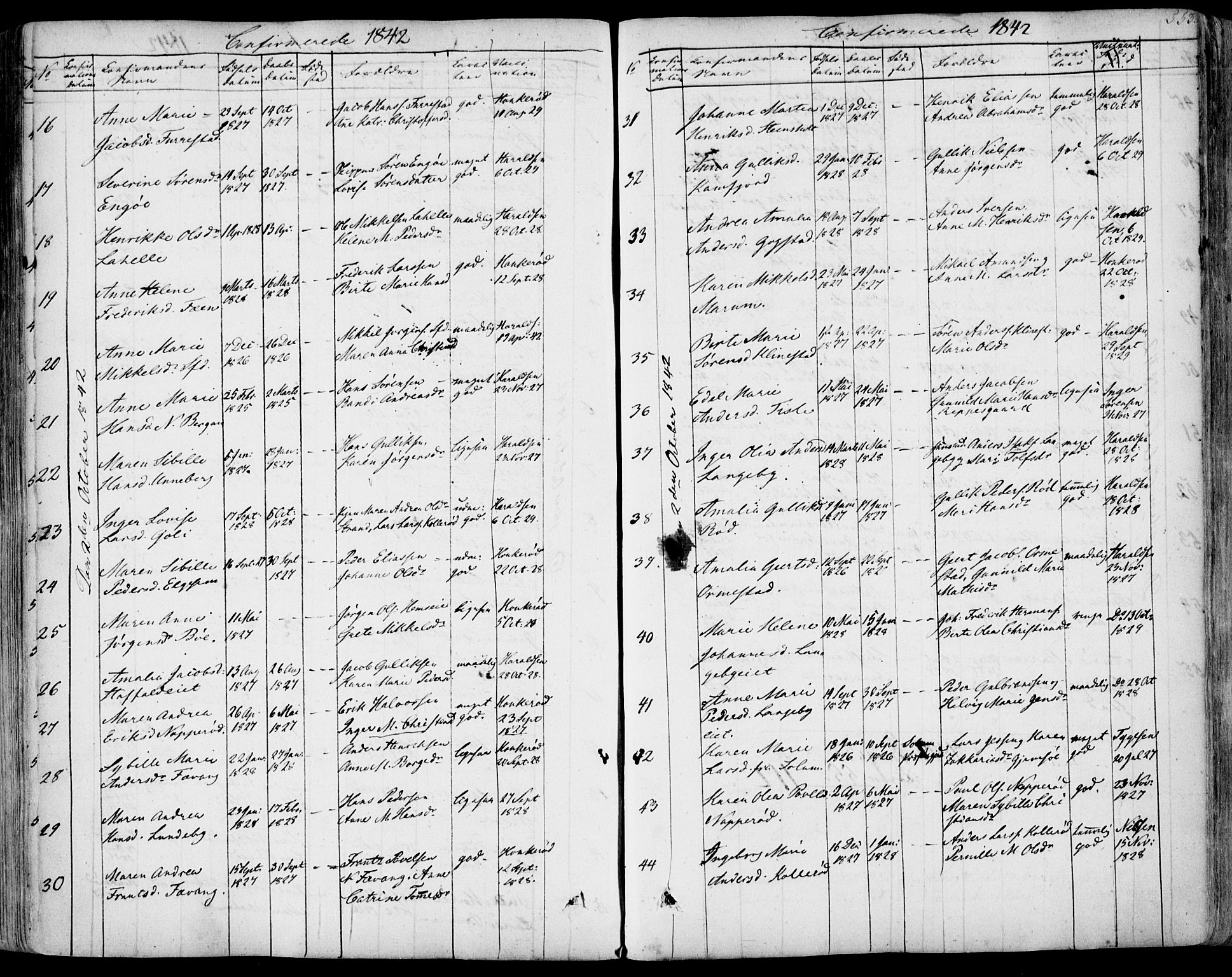 Sandar kirkebøker, SAKO/A-243/F/Fa/L0005: Parish register (official) no. 5, 1832-1847, p. 552-553
