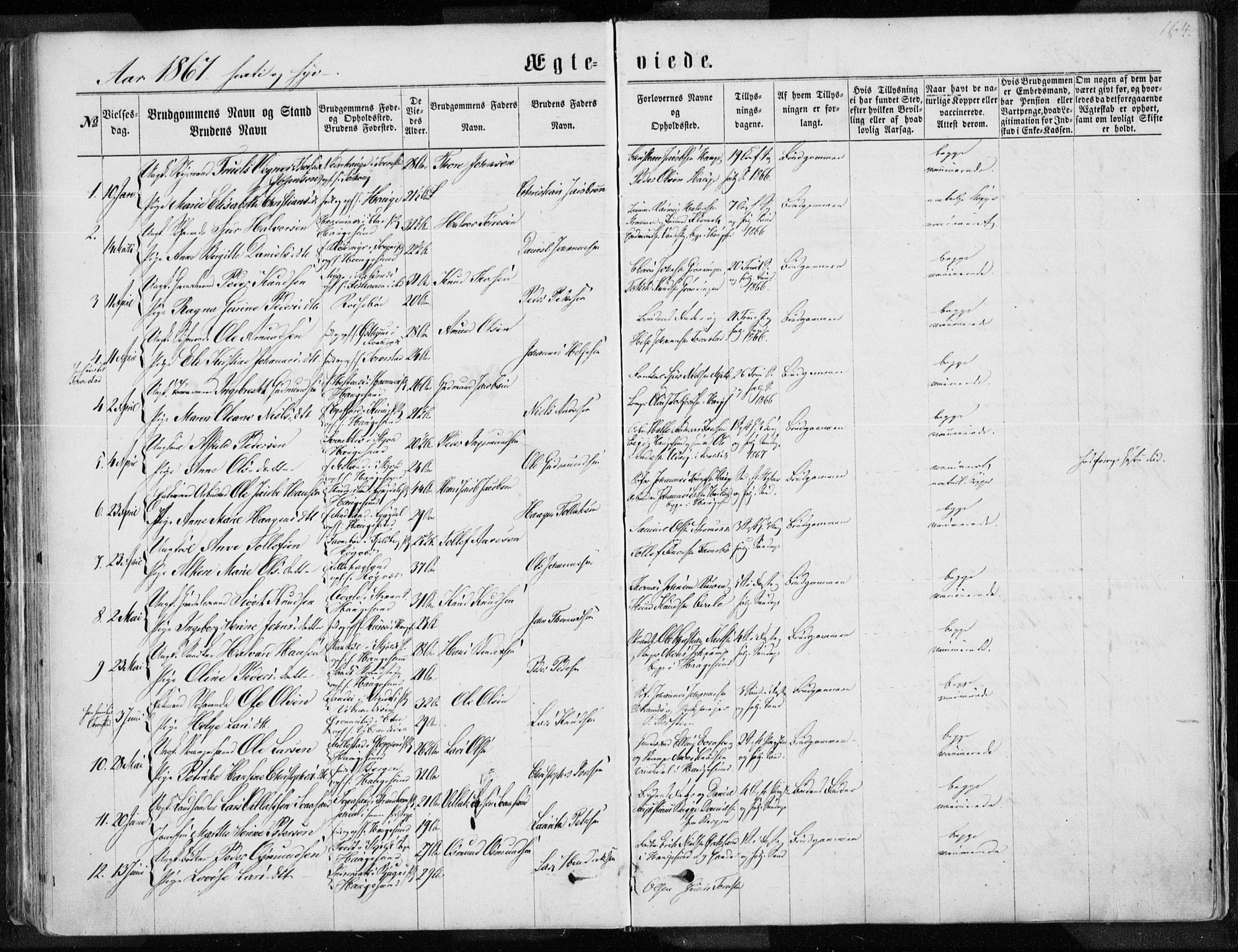 Torvastad sokneprestkontor, SAST/A -101857/H/Ha/Haa/L0012: Parish register (official) no. A 12.1, 1867-1877, p. 164