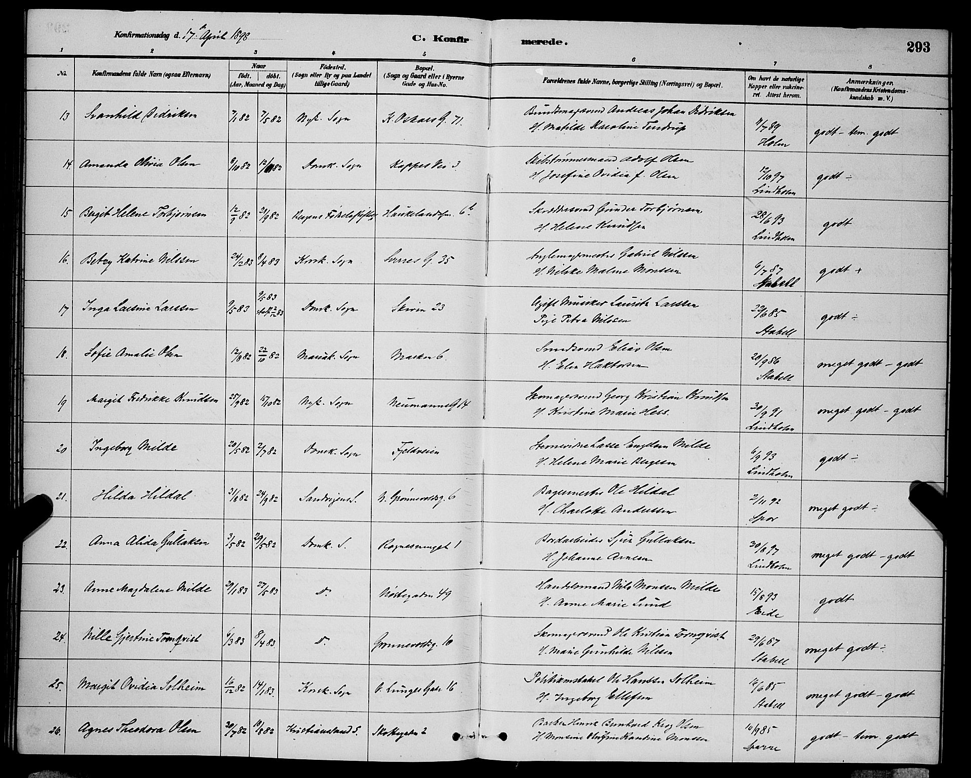 Domkirken sokneprestembete, SAB/A-74801/H/Hab/L0024: Parish register (copy) no. C 4, 1880-1899, p. 293