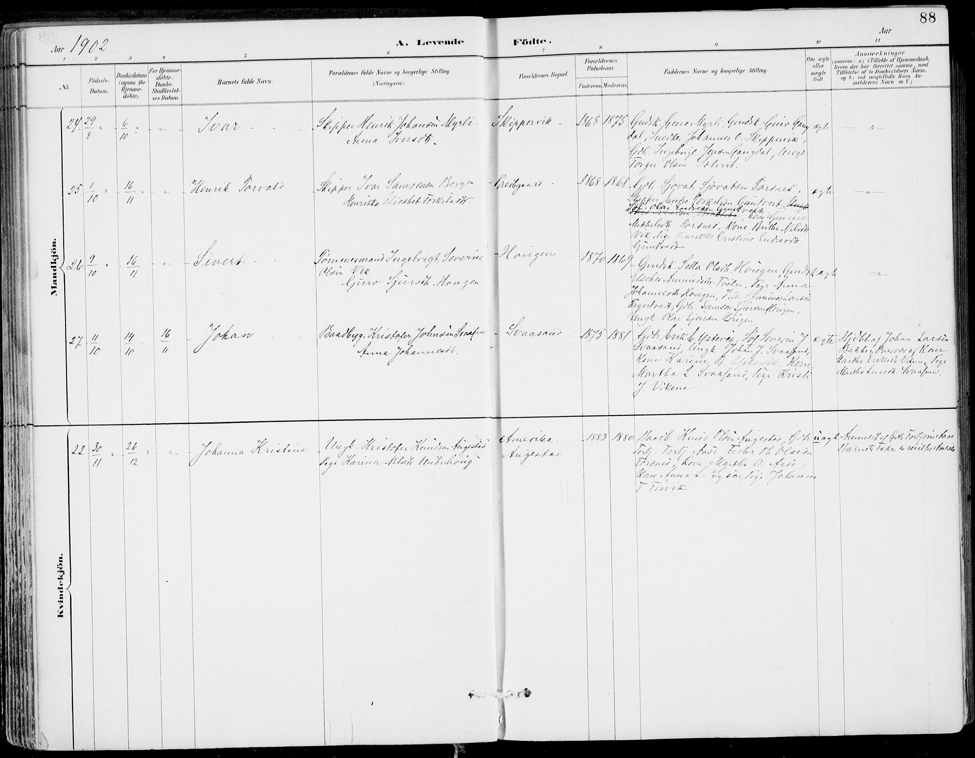 Strandebarm sokneprestembete, SAB/A-78401/H/Haa: Parish register (official) no. E  1, 1886-1908, p. 88