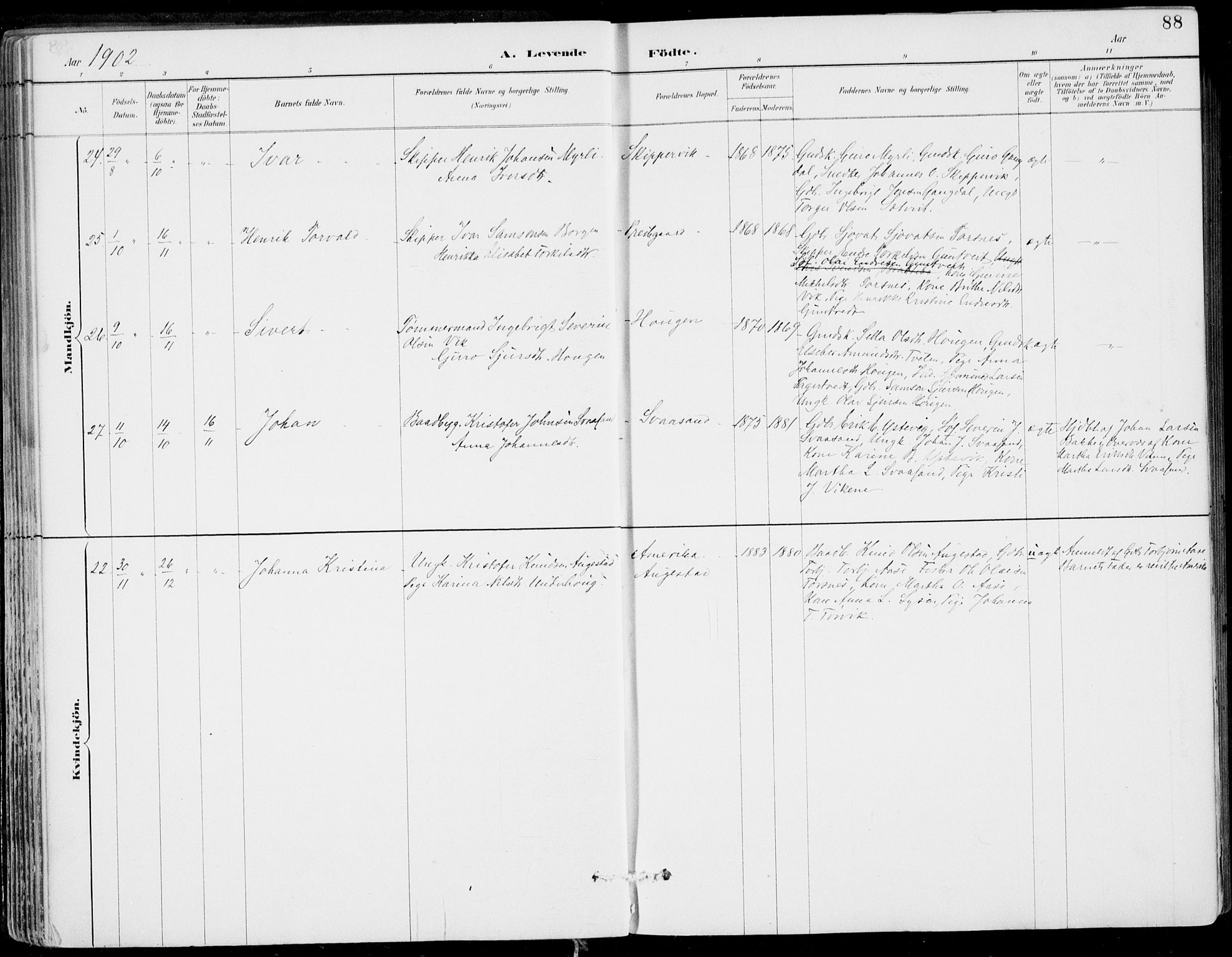 Strandebarm sokneprestembete, AV/SAB-A-78401/H/Haa: Parish register (official) no. E  1, 1886-1908, p. 88