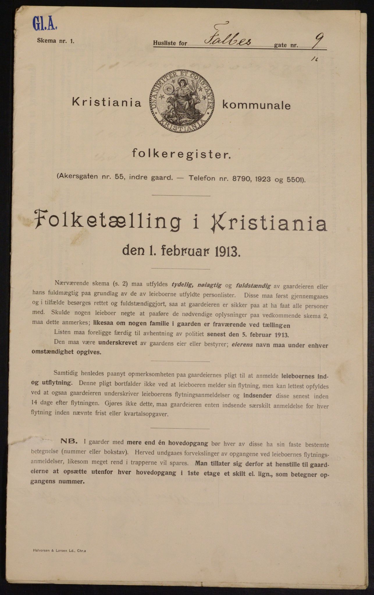 OBA, Municipal Census 1913 for Kristiania, 1913, p. 23309