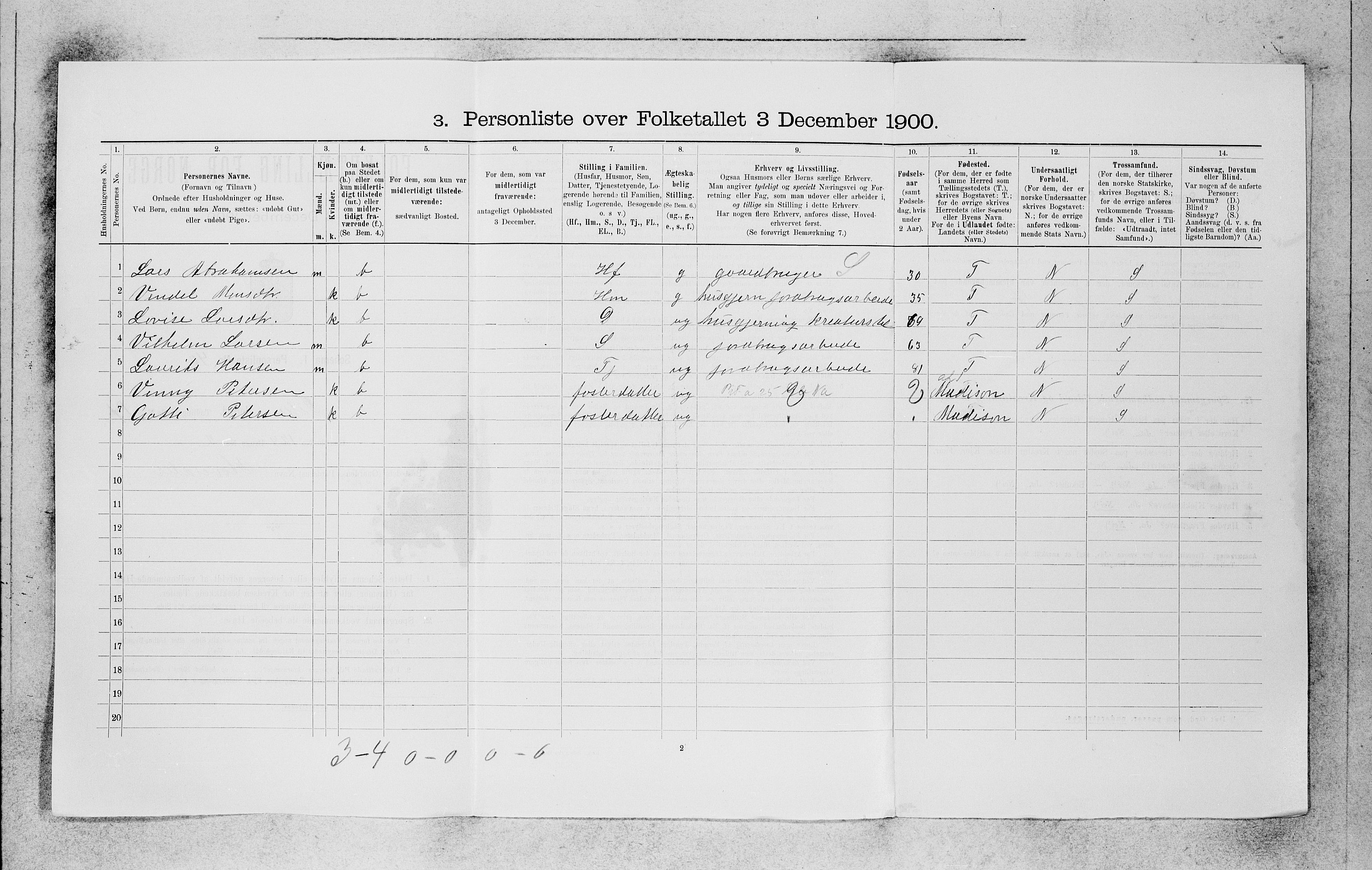 SAB, 1900 census for Selje, 1900, p. 1398