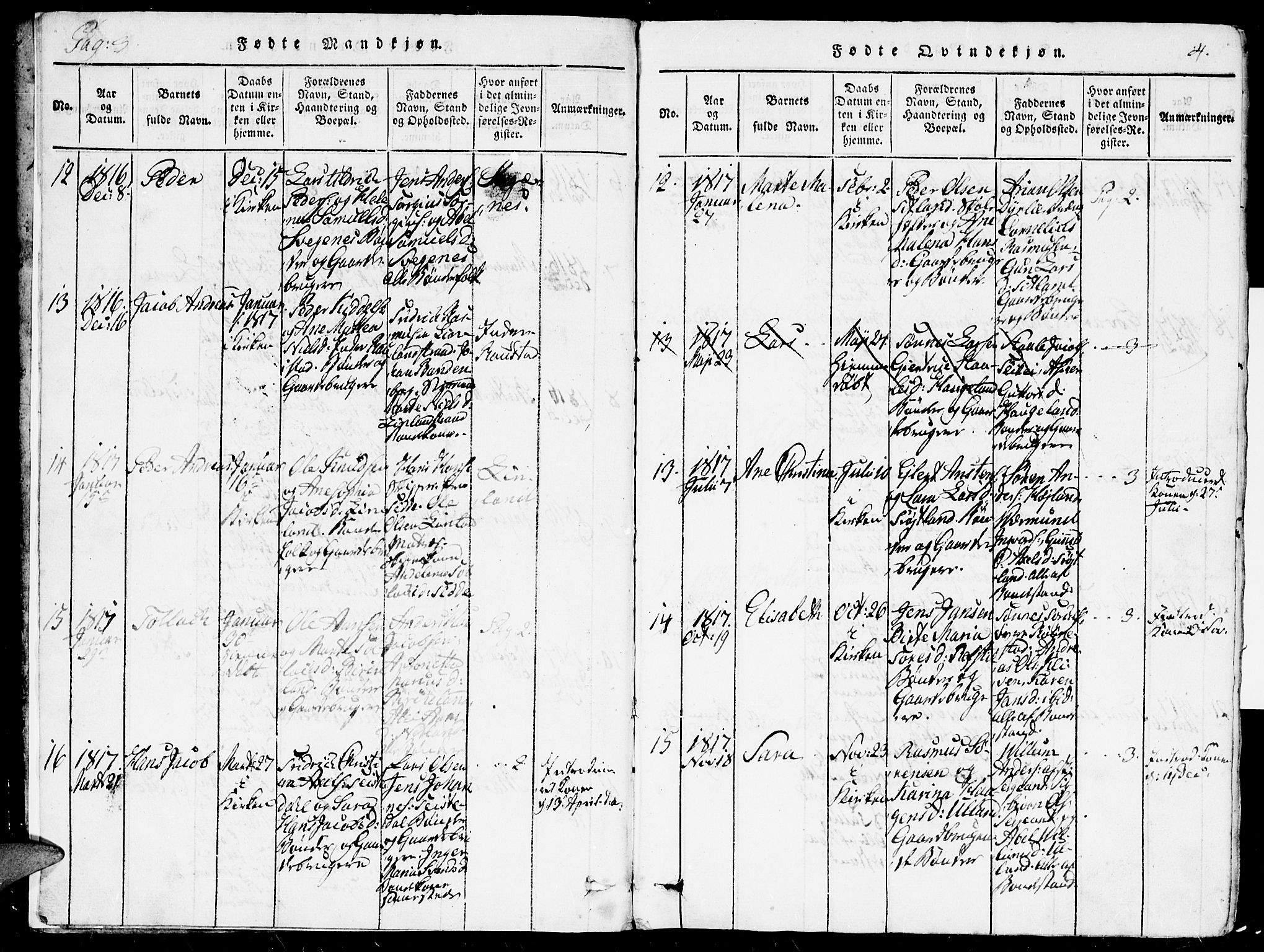 Kvinesdal sokneprestkontor, SAK/1111-0026/F/Fa/Faa/L0001: Parish register (official) no. A 1, 1815-1849, p. 4