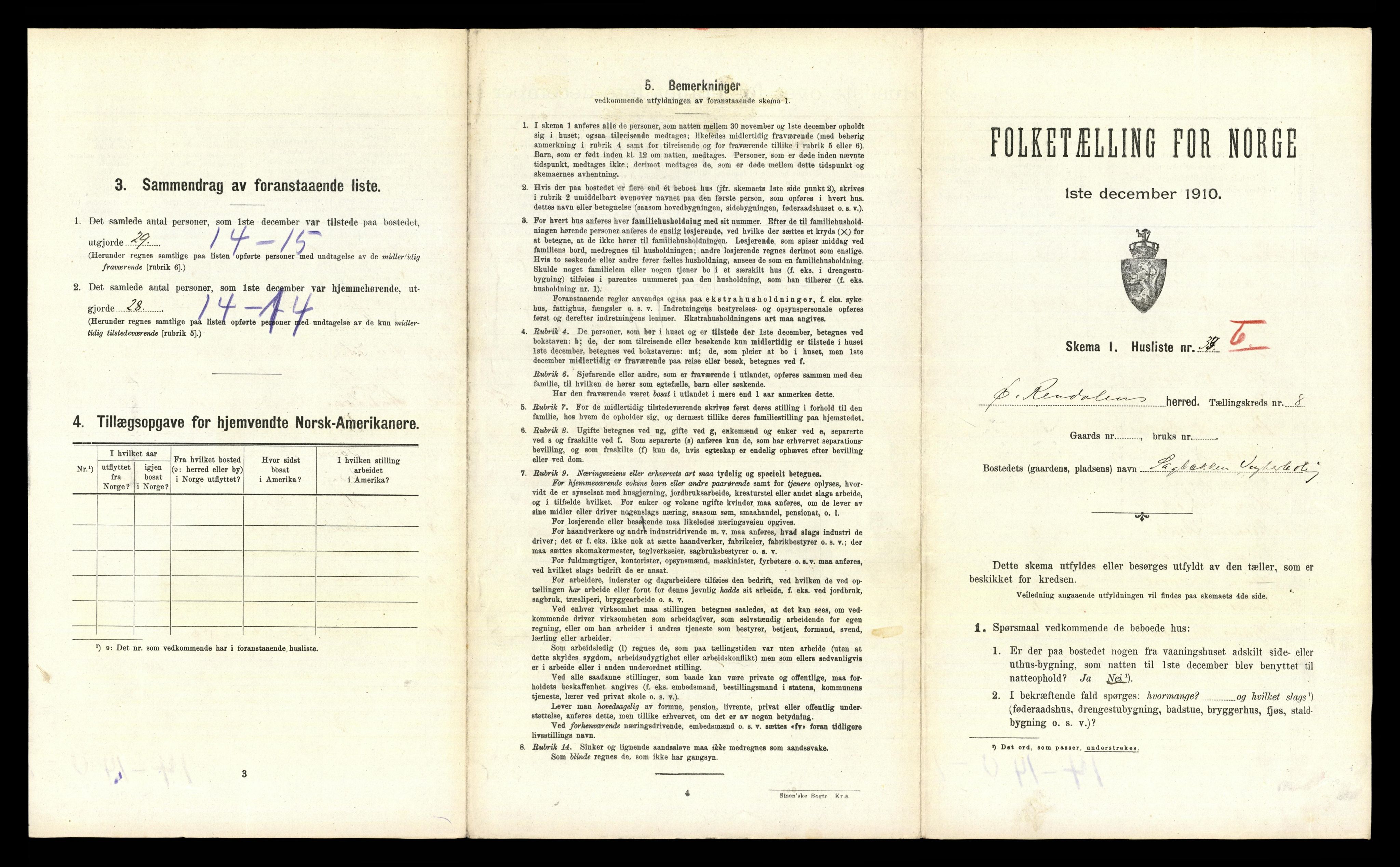 RA, 1910 census for Øvre Rendal, 1910, p. 604