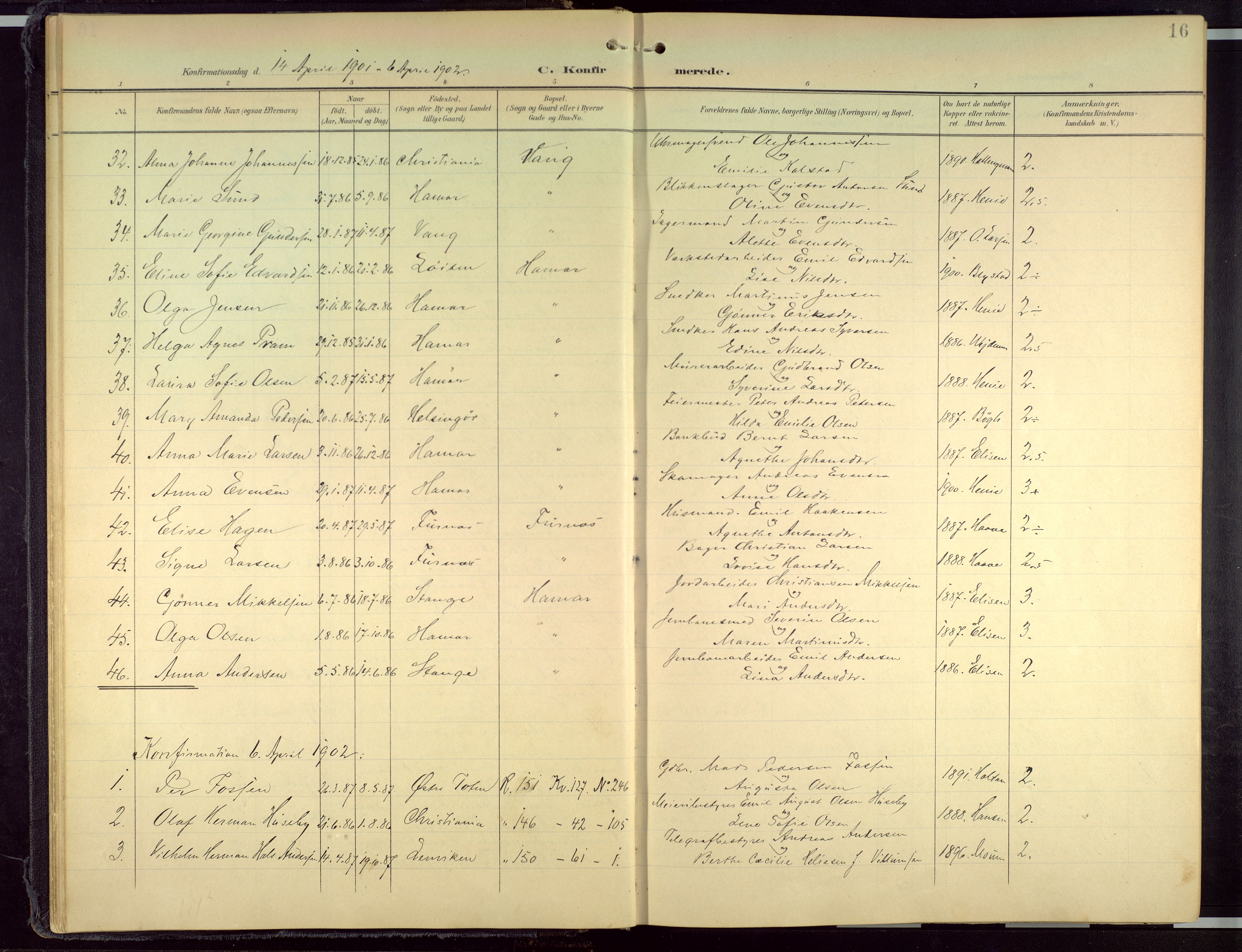 Hamar prestekontor, AV/SAH-DOMPH-002/H/Ha/Haa/L0004: Parish register (official) no. 4, 1899-1973, p. 16