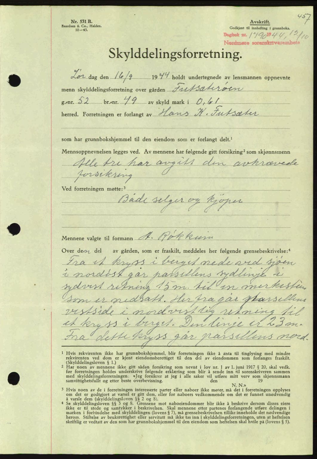 Nordmøre sorenskriveri, AV/SAT-A-4132/1/2/2Ca: Mortgage book no. A98, 1944-1944, Diary no: : 1790/1944