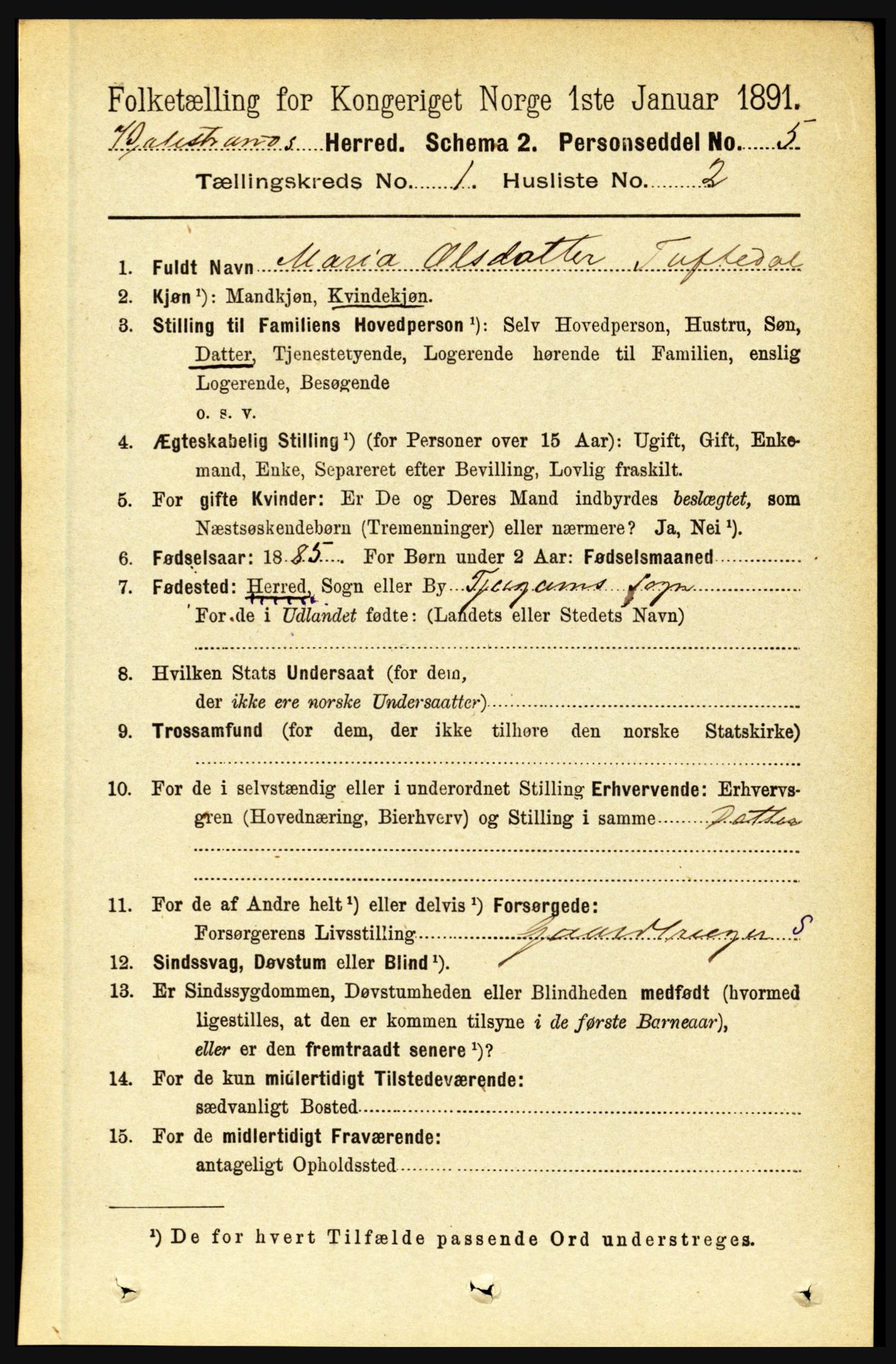 RA, 1891 census for 1418 Balestrand, 1891, p. 75