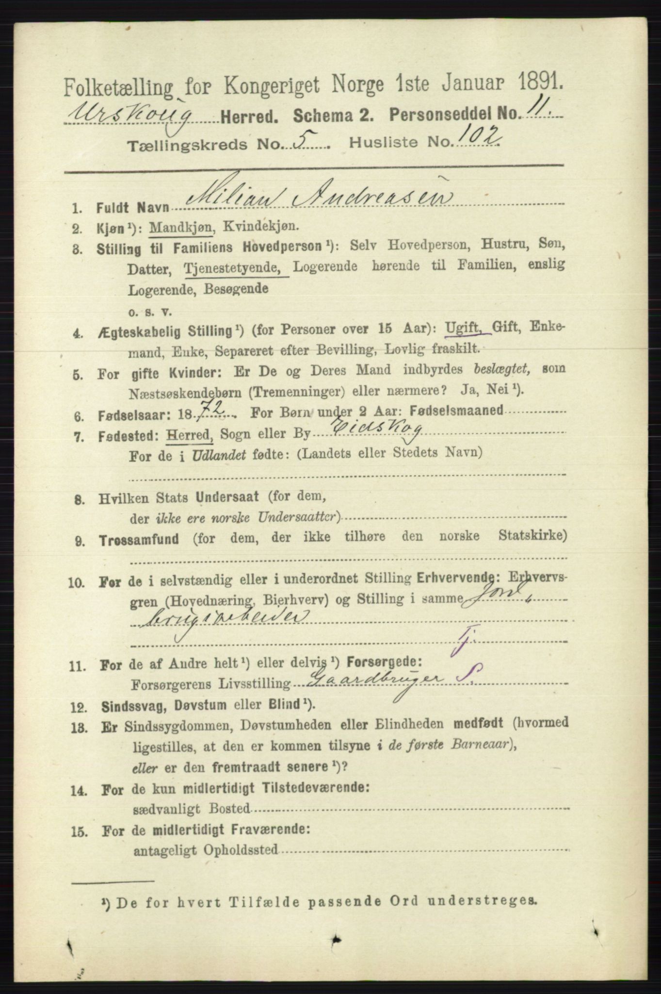 RA, 1891 census for 0224 Aurskog, 1891, p. 2660