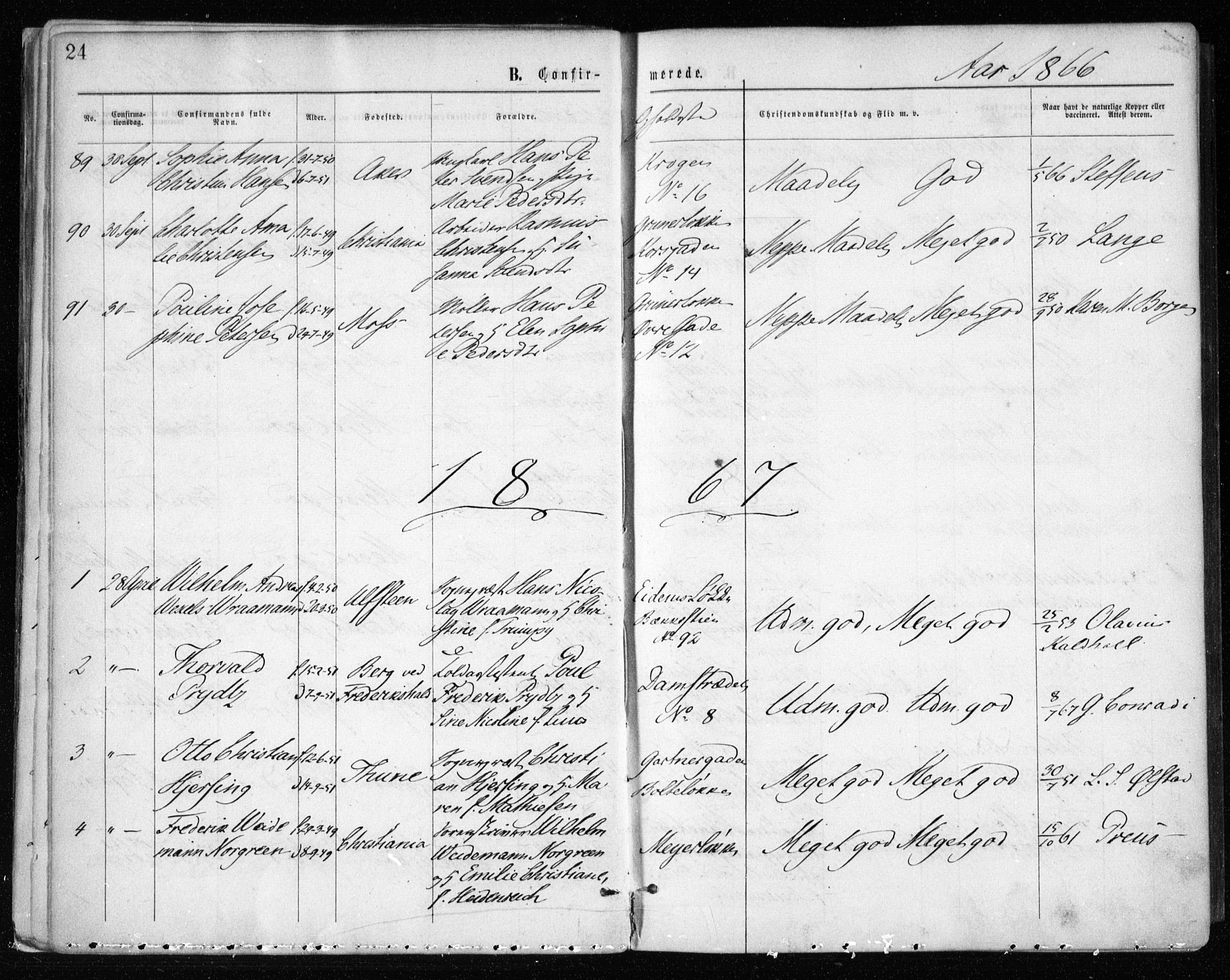 Gamle Aker prestekontor Kirkebøker, AV/SAO-A-10617a/F/L0003: Parish register (official) no. 3, 1865-1873, p. 24