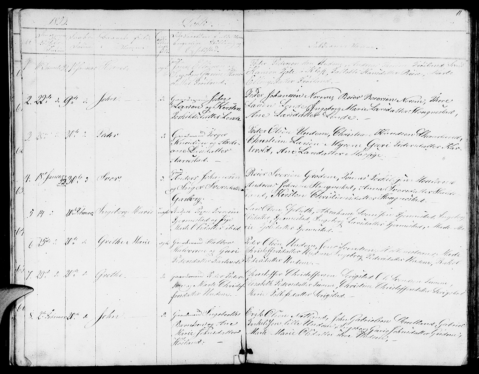 Lye sokneprestkontor, SAST/A-101794/001/30BB/L0002: Parish register (copy) no. B 2, 1852-1867, p. 11