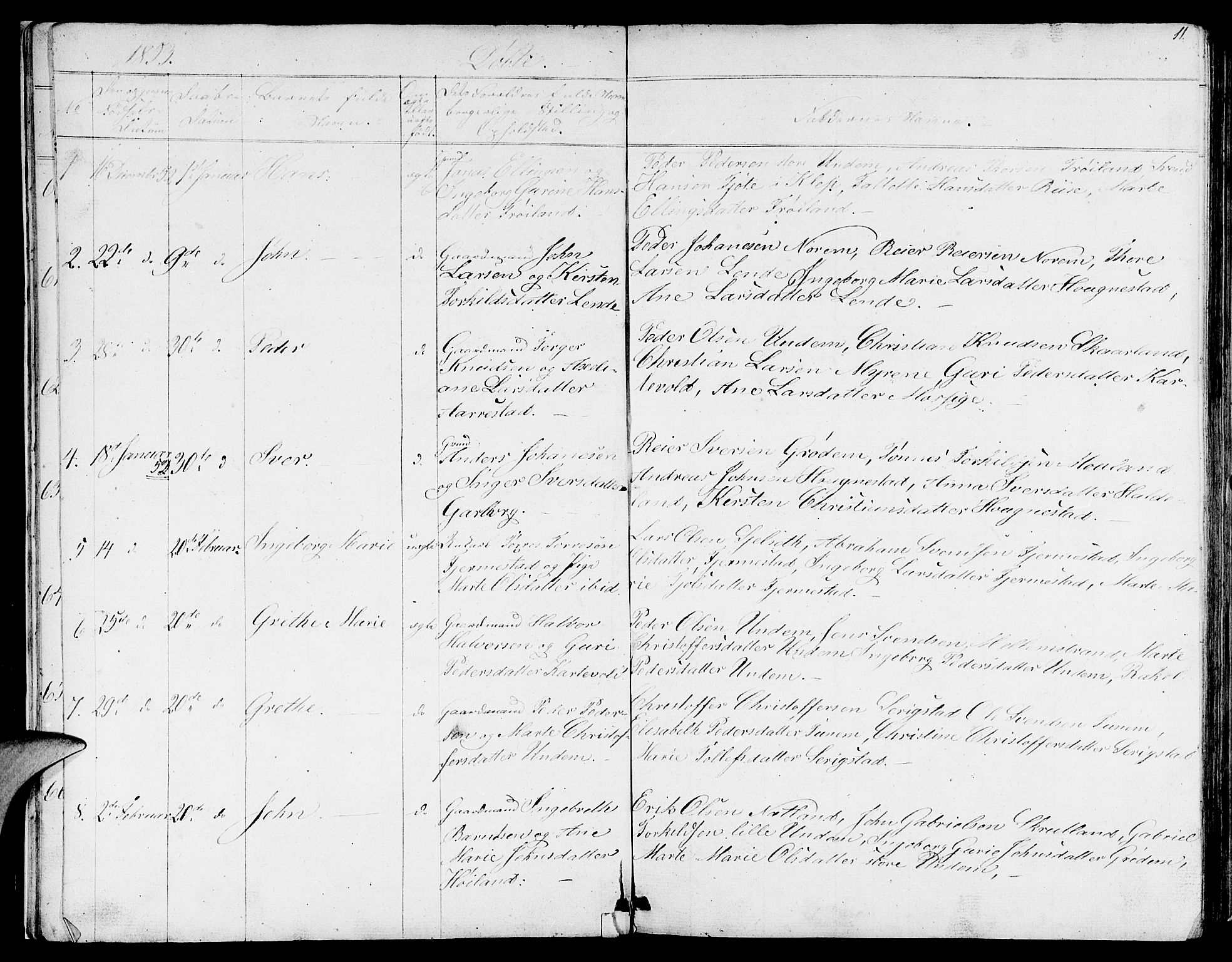 Lye sokneprestkontor, AV/SAST-A-101794/001/30BB/L0002: Parish register (copy) no. B 2, 1852-1867, p. 11