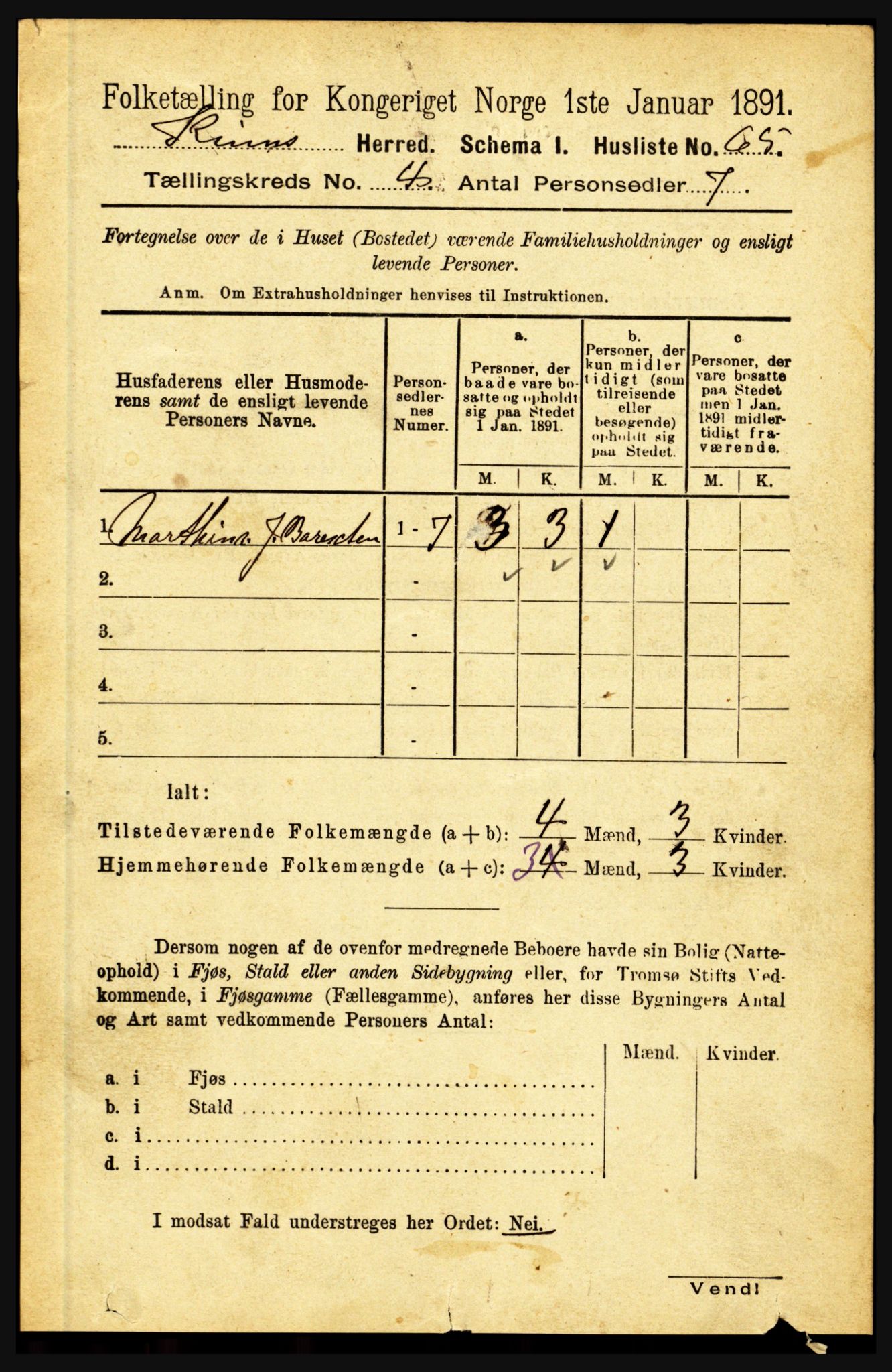 RA, 1891 census for 1437 Kinn, 1891, p. 1320