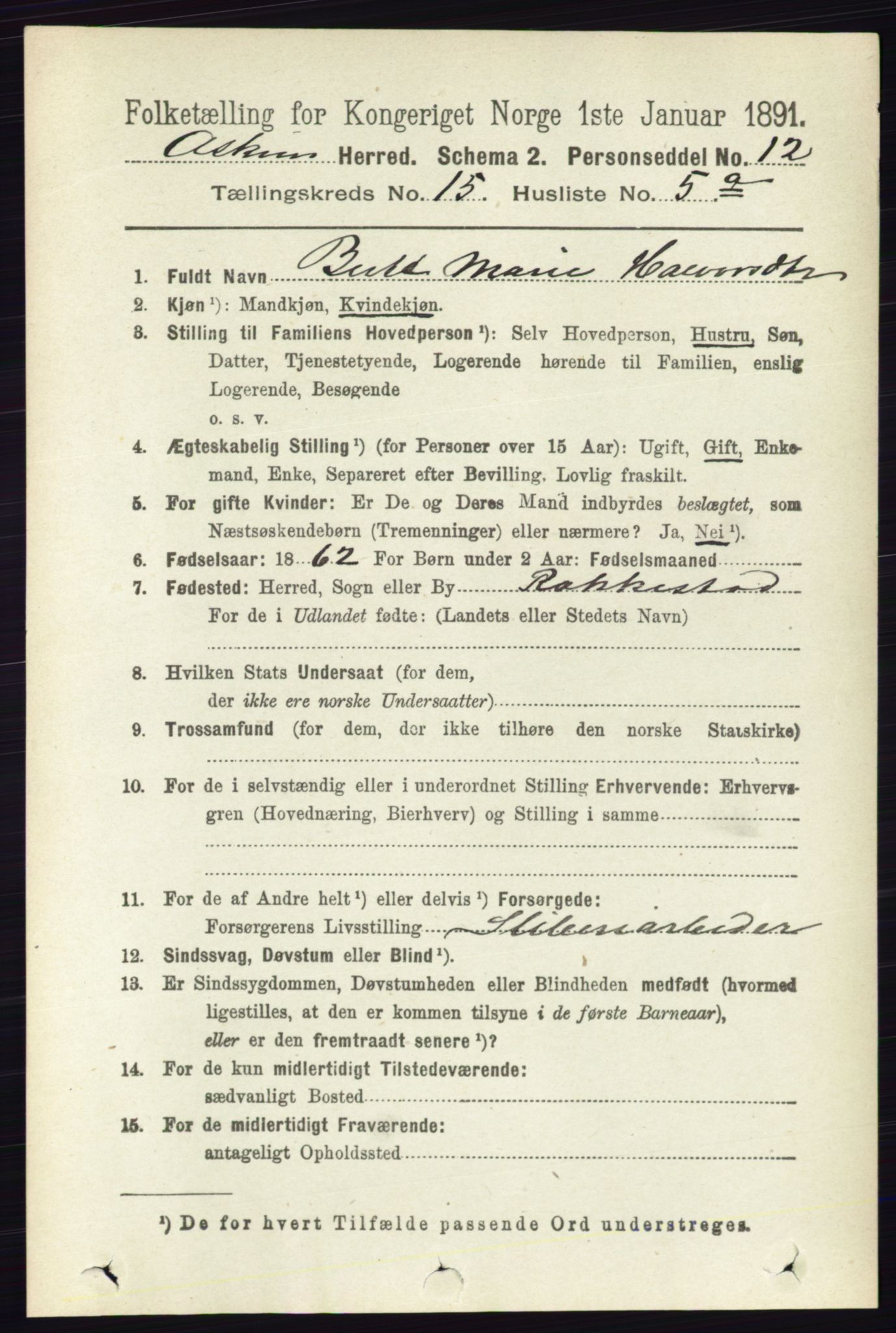 RA, 1891 census for 0124 Askim, 1891, p. 2466