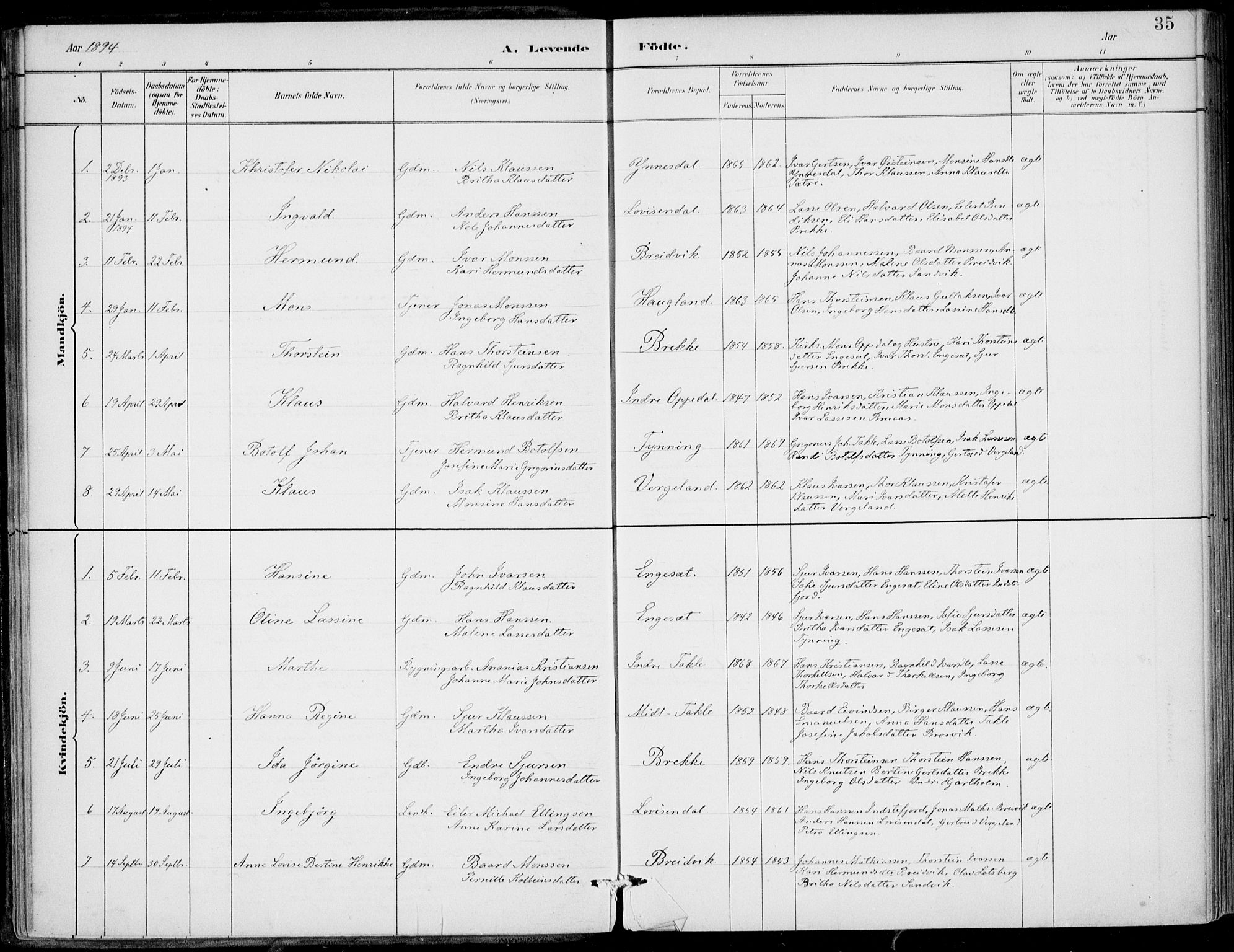 Gulen sokneprestembete, AV/SAB-A-80201/H/Haa/Haac/L0002: Parish register (official) no. C  2, 1882-1914, p. 35