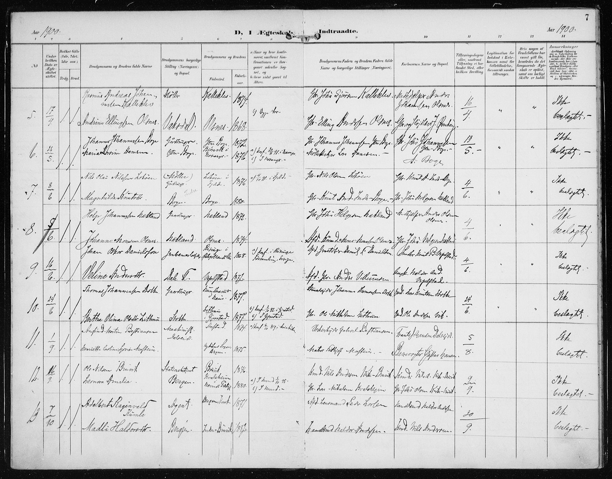 Bruvik Sokneprestembete, AV/SAB-A-74701/H/Haa: Parish register (official) no. B  3, 1898-1919, p. 7