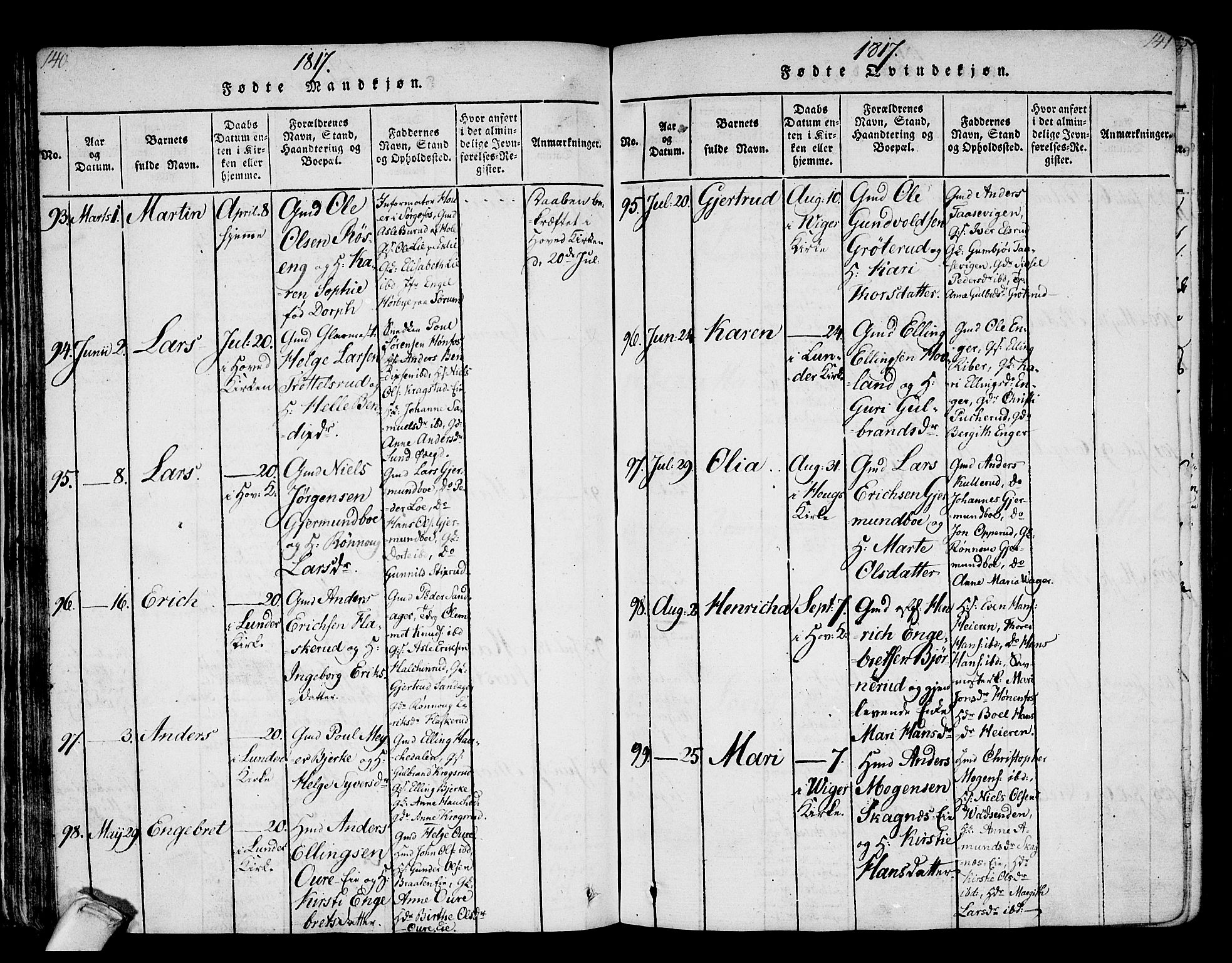 Norderhov kirkebøker, AV/SAKO-A-237/F/Fa/L0008: Parish register (official) no. 8, 1814-1833, p. 140-141