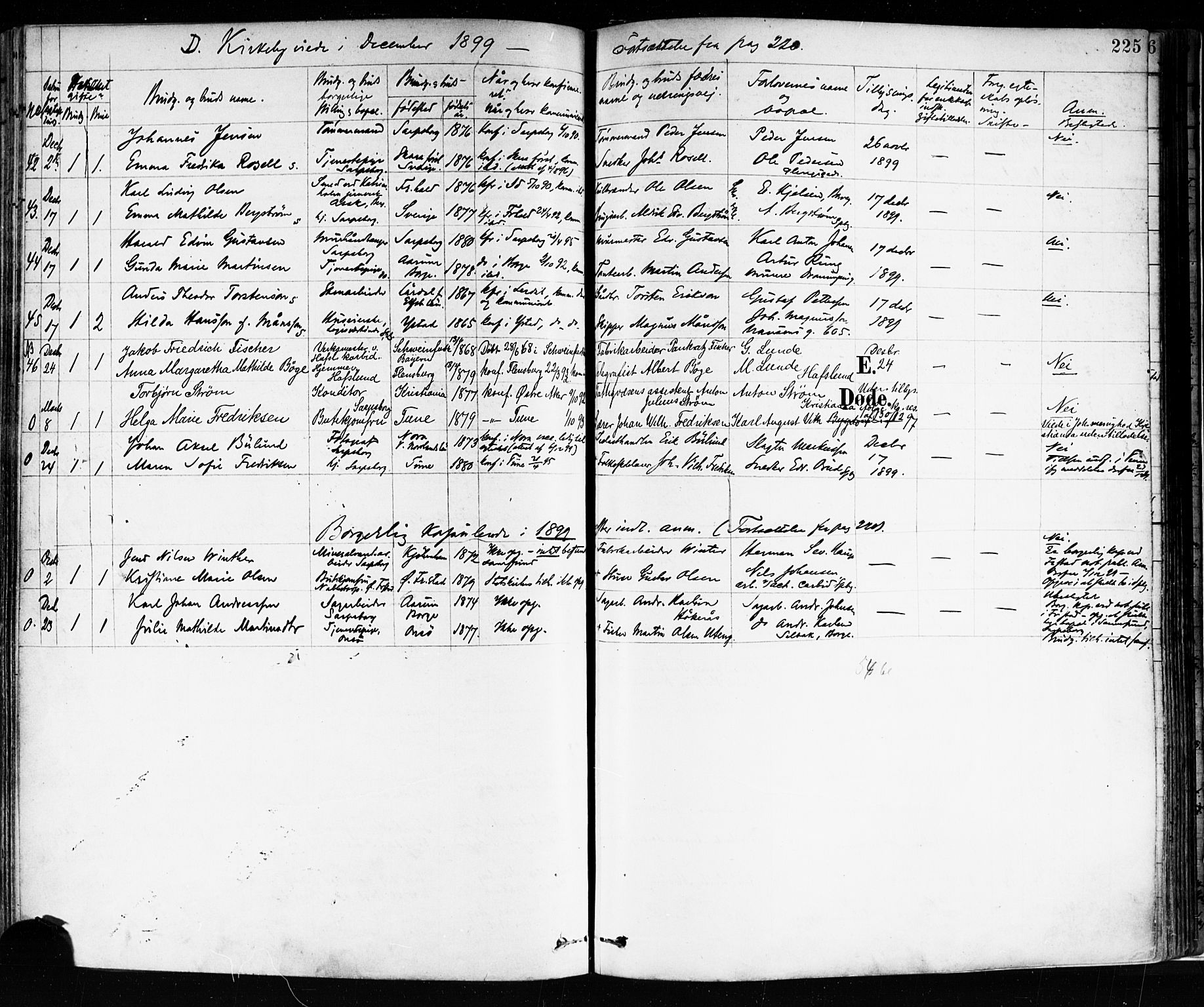 Sarpsborg prestekontor Kirkebøker, SAO/A-2006/F/Fa/L0004: Parish register (official) no. 4, 1892-1899, p. 225