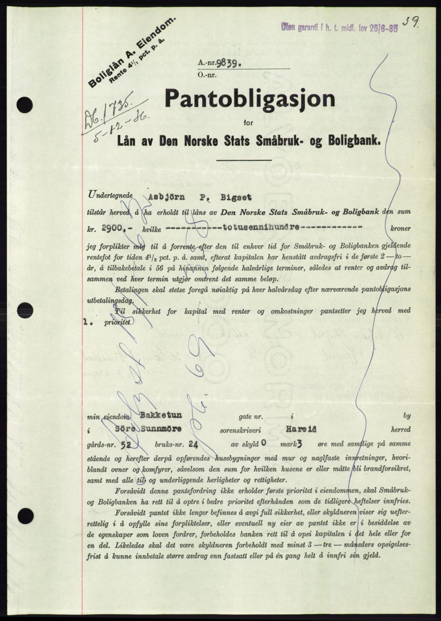 Søre Sunnmøre sorenskriveri, SAT/A-4122/1/2/2C/L0062: Mortgage book no. 56, 1936-1937, Diary no: : 1735/1936