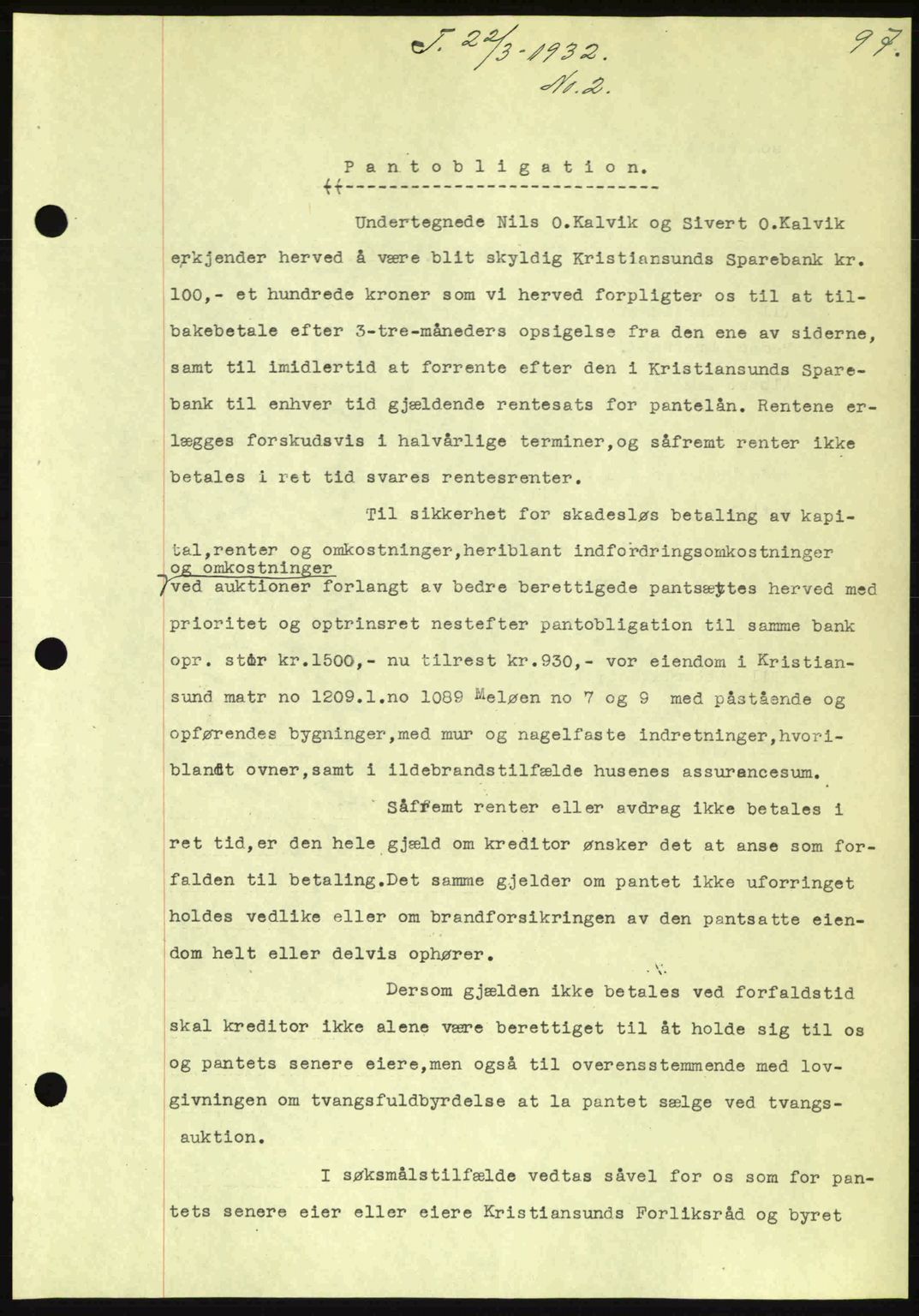 Kristiansund byfogd, AV/SAT-A-4587/A/27: Mortgage book no. 26, 1931-1933, Deed date: 22.03.1932