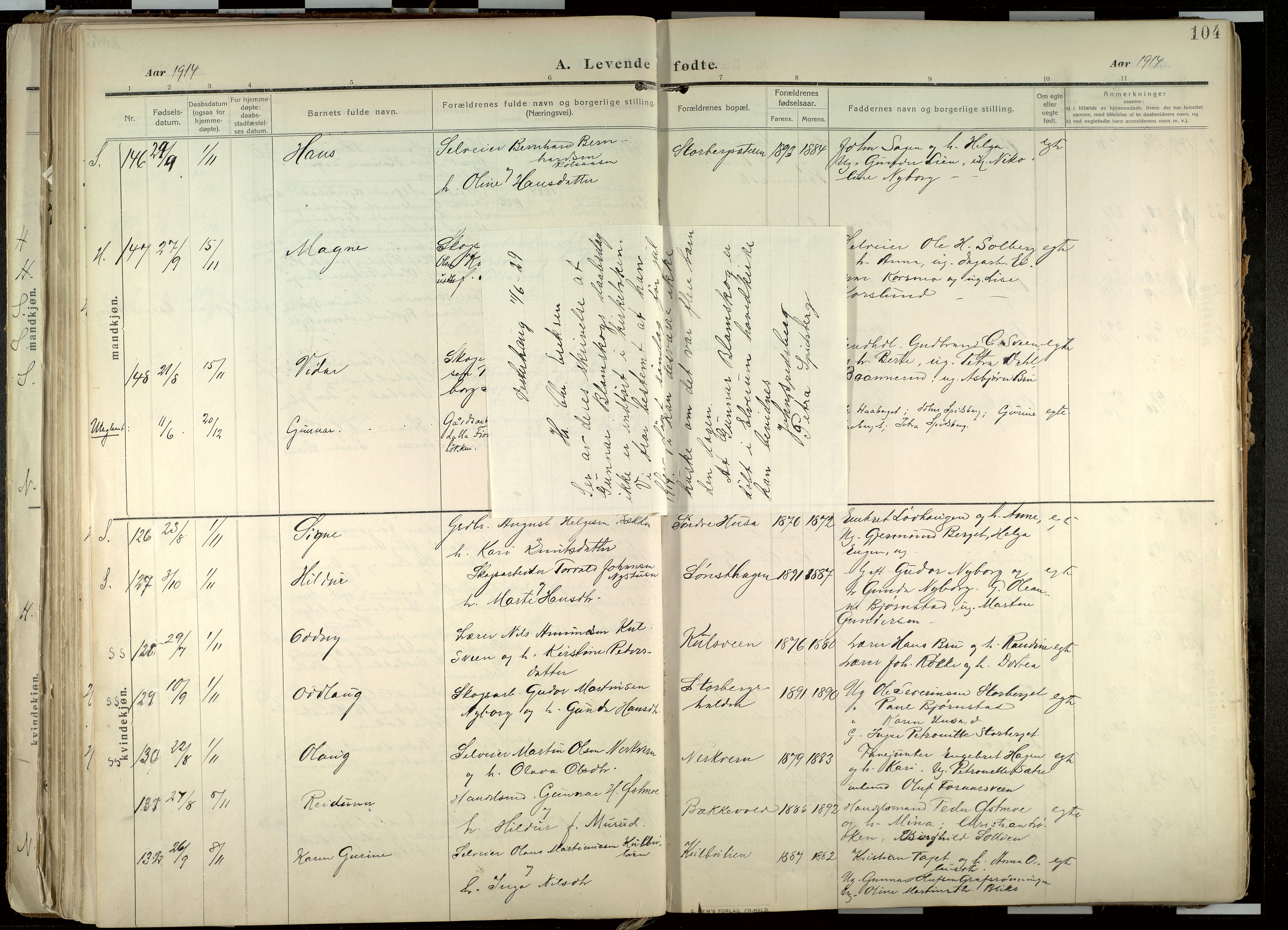 Elverum prestekontor, AV/SAH-PREST-044/H/Ha/Haa/L0020: Parish register (official) no. 20, 1909-1921, p. 104