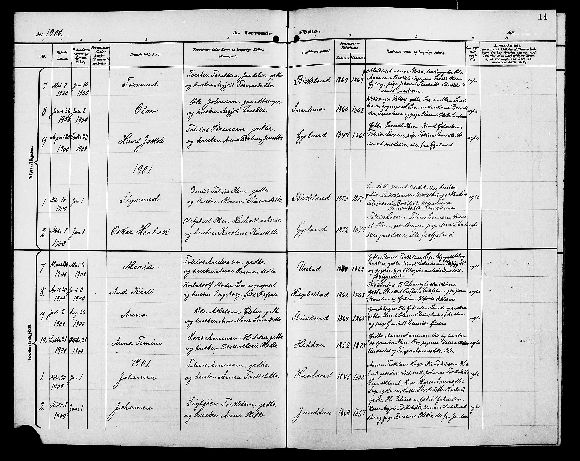 Hægebostad sokneprestkontor, SAK/1111-0024/F/Fb/Fba/L0004: Parish register (copy) no. B 4, 1897-1907, p. 14