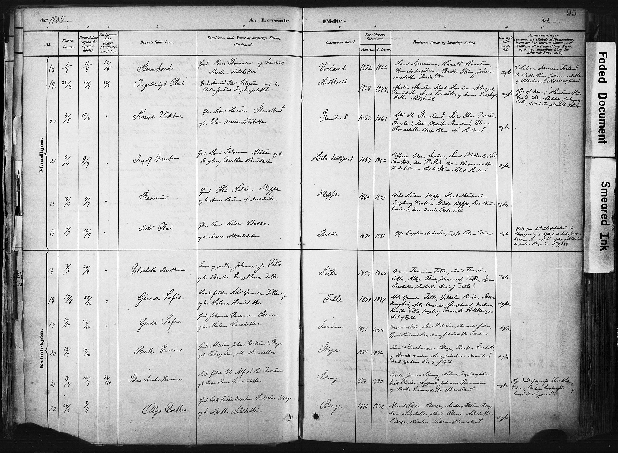 Sund sokneprestembete, AV/SAB-A-99930: Parish register (official) no. B 1, 1882-1907, p. 95