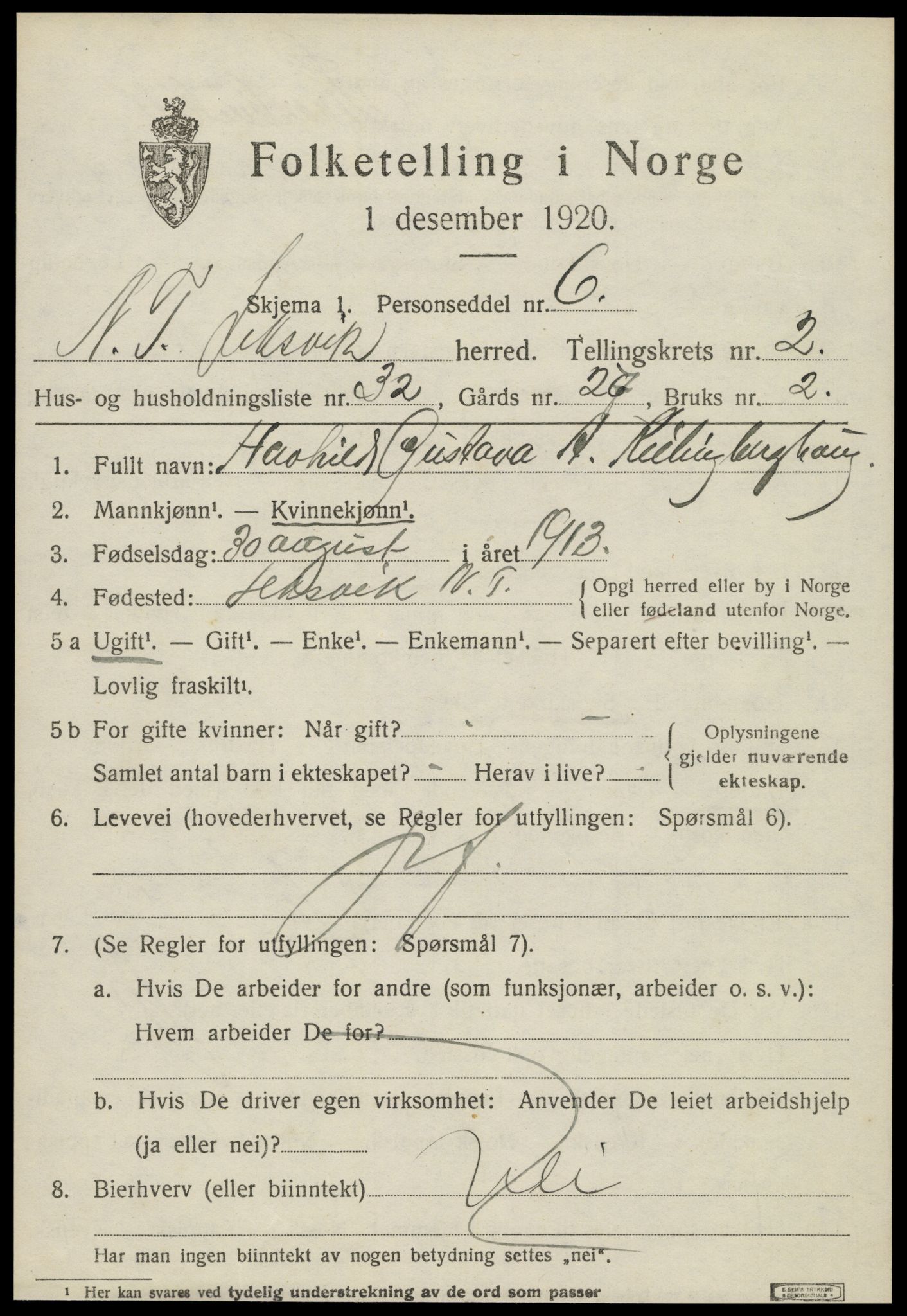 SAT, 1920 census for Leksvik, 1920, p. 2142